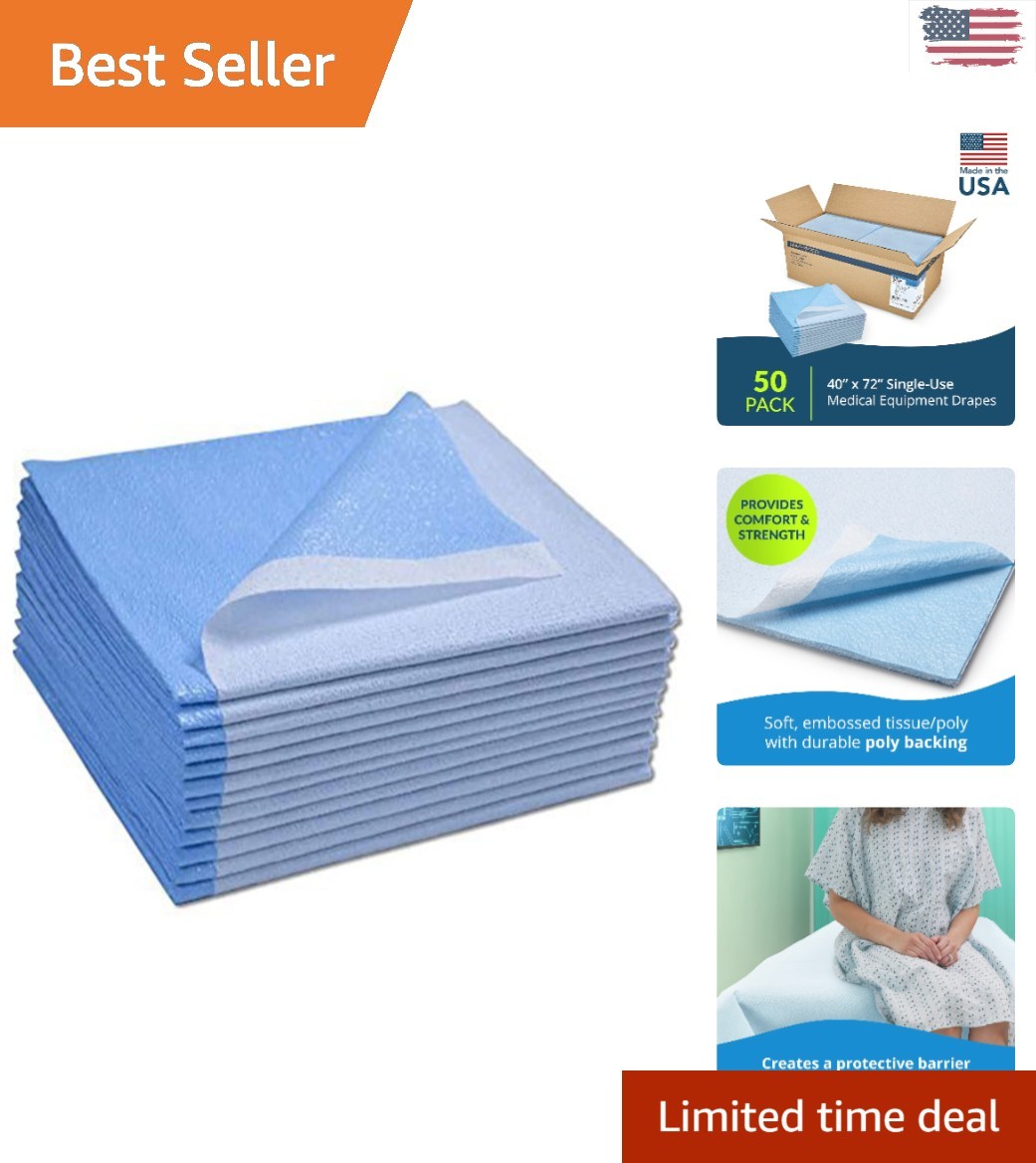 Avalon 1-Ply Disposable Drape Sheets for Medical Use – 40″ x 72″ Blue, 50 Count