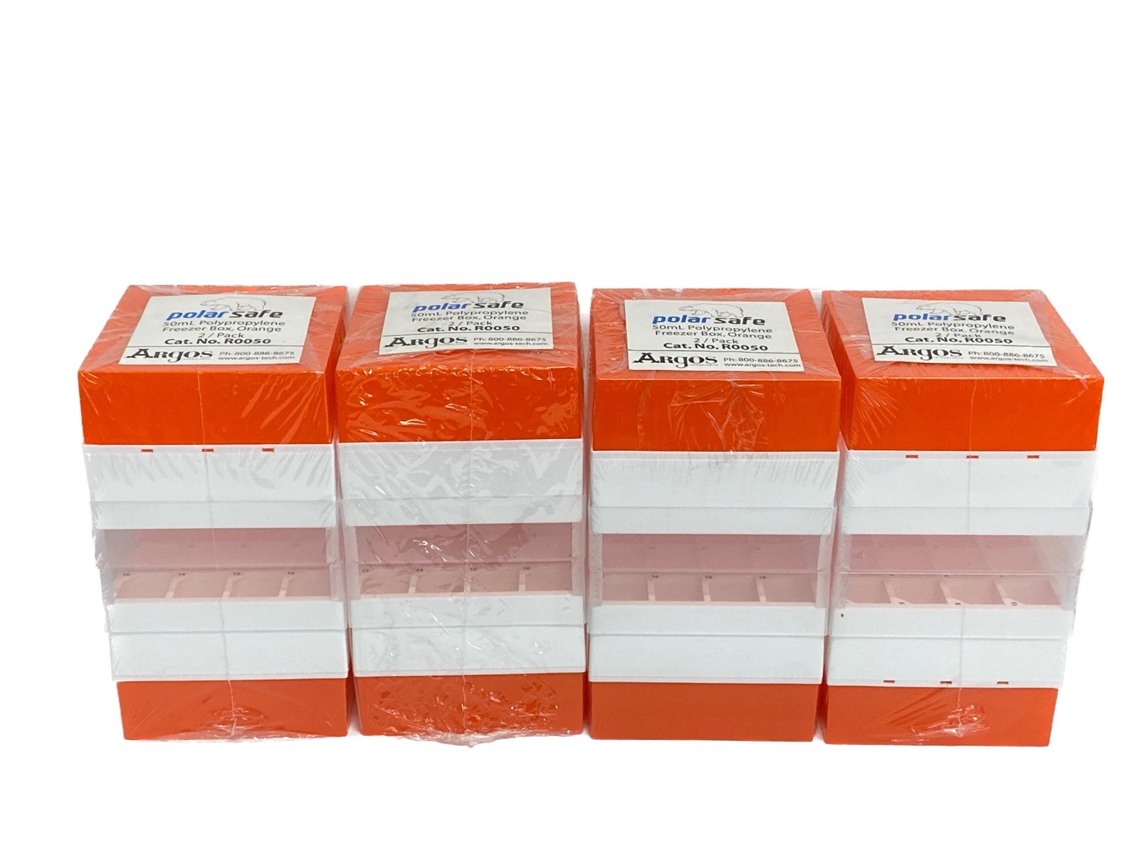 (8) ARGOS Polar Safe 16-Place 50mL PP Freezer Storage Box Racks Orange R0050