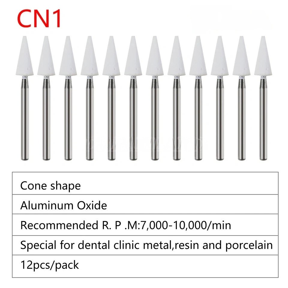 12Pcs/Box Dental White Stone High Speed Polishing Bur Aluminum Oxide FG Cone CN1