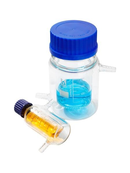 Lab Supply: 25ml-2000ml Double Jacketed Reagent Bottle with Side Nozzles