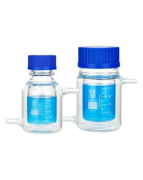 Lab Supply: 25ml-2000ml Double Jacketed Reagent Bottle with Side Nozzles