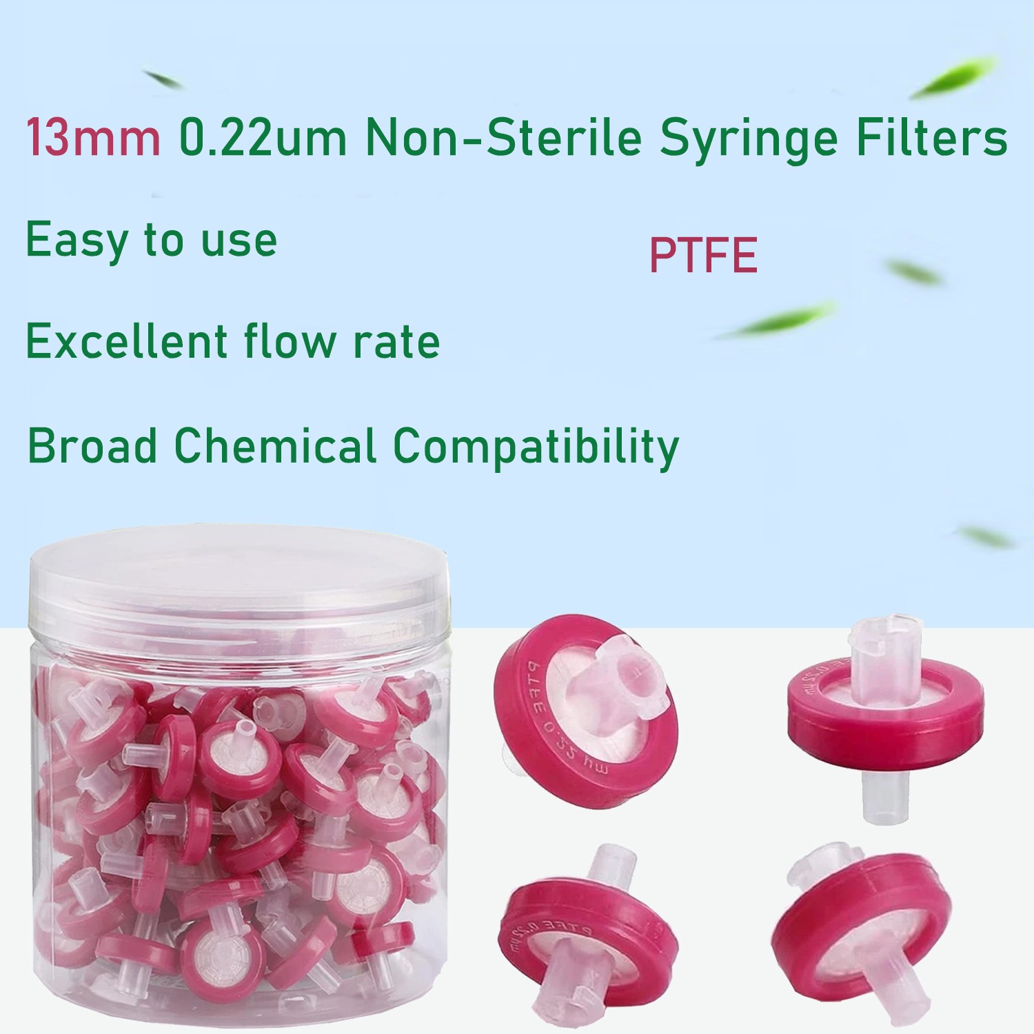 300pcs PTFE/ PES Syringe Filter 13mm 33mm Diameter, 0.22 μm Pore Size HPLC Lab