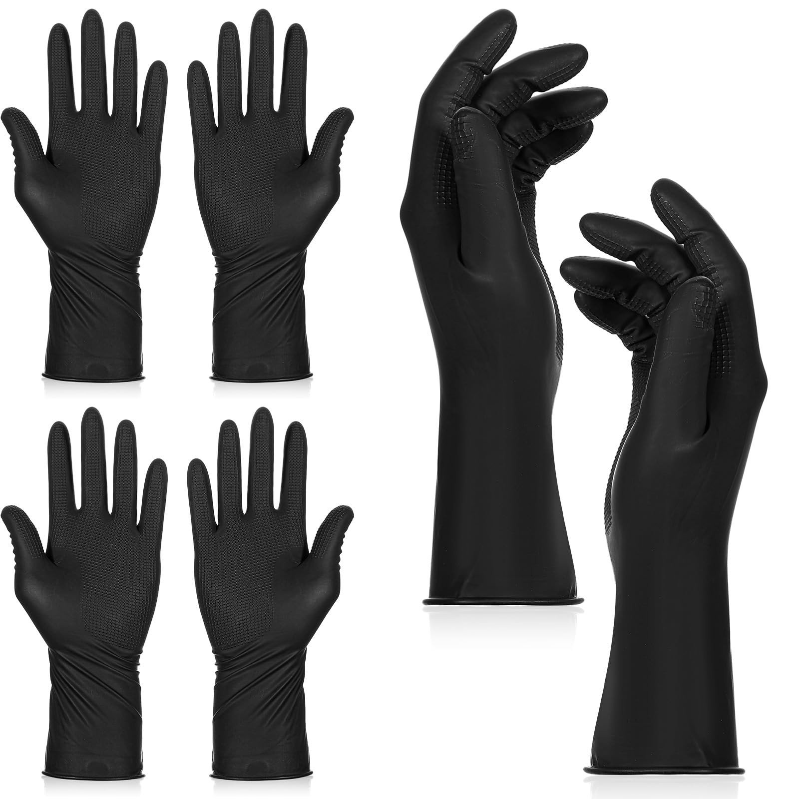 Hair Dye Gloves, 3 Pcs Reusable Rubber Gloves, Black, Medium