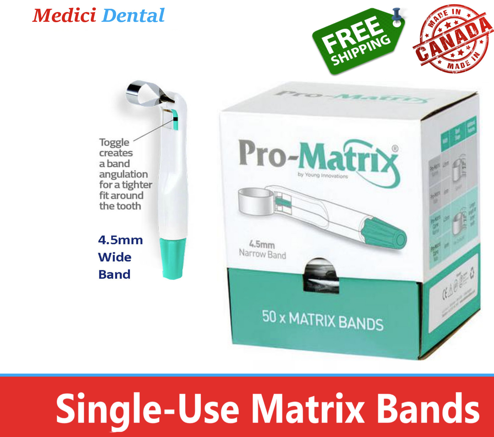 Dental PRO-MATRIX Band – Narrow, 4.5 mm, 50/Pk, Teal / Green, Matrix Bands