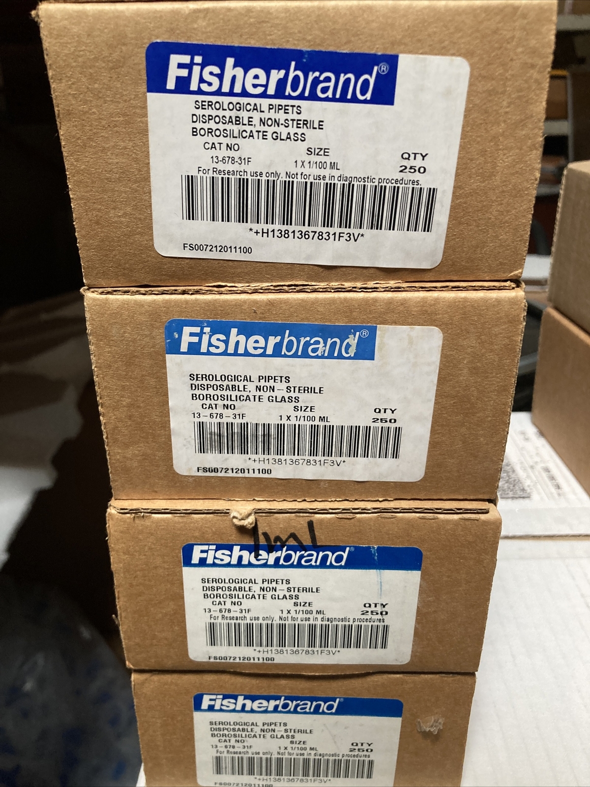 FISHERBRAND 13-678-31F BOROSILICATE GLASS SEROLOGICAL PIPETS 1x 1/100ml CS/1000