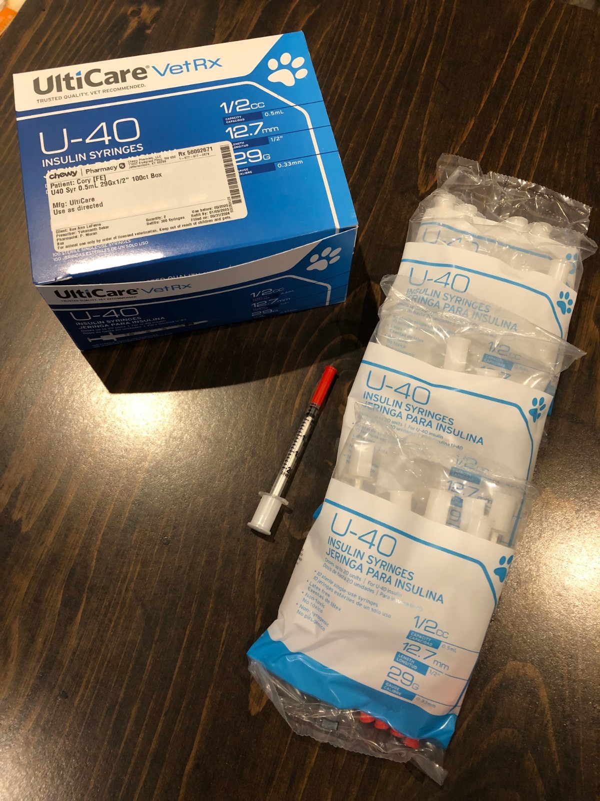 UltiCare VetRx 100 Count U-40 1/2cc 29Gx1/2″ whole unit markings / plus 40 more