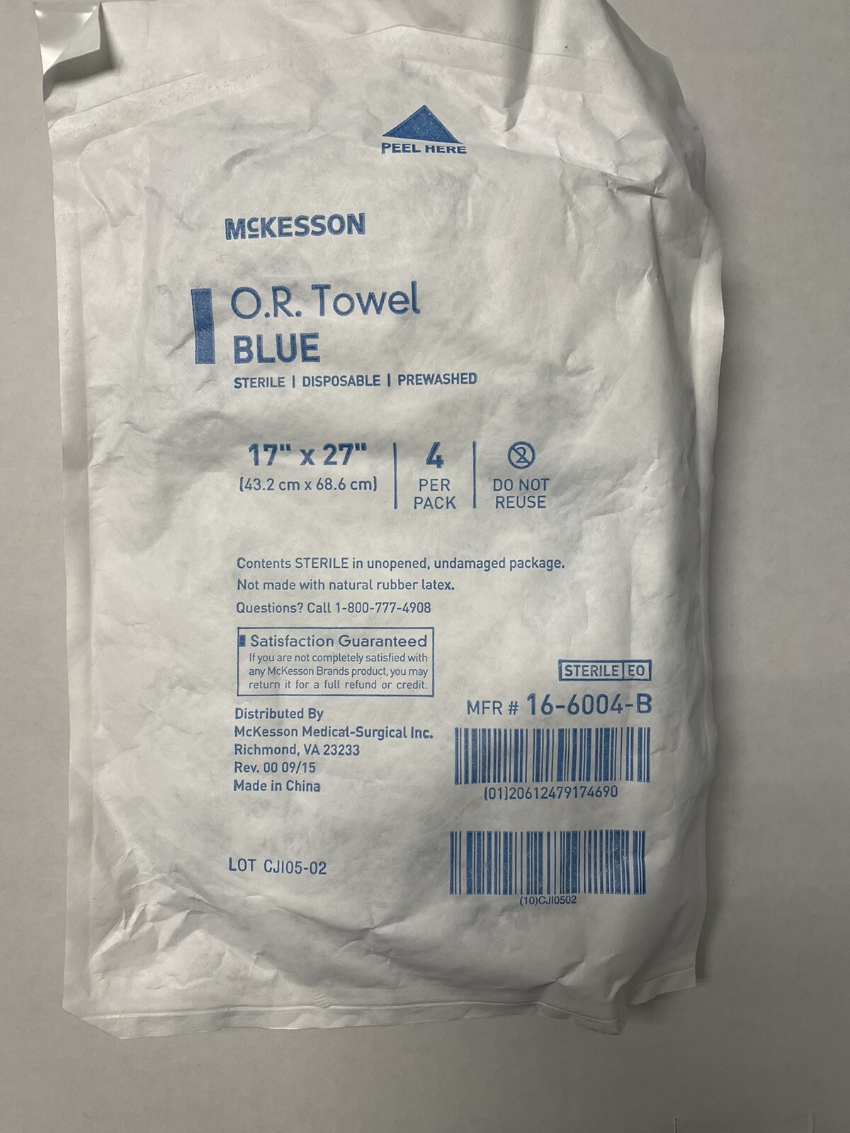 McKesson 16-6006-B, McKesson O.R. Towel, Cotton, Blue, 4 Count, 12 Pack