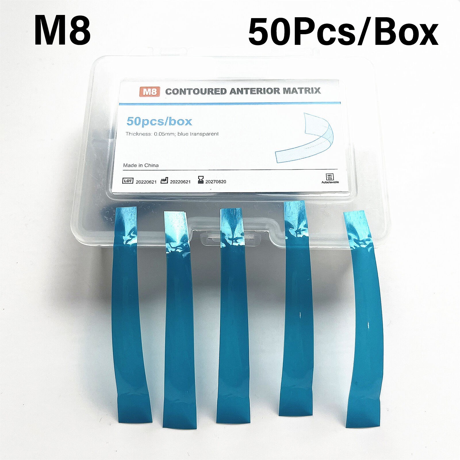 50Pcs Dental M8 Blue Strips Matrix Contoured Anterior Matrices Color Resin Band