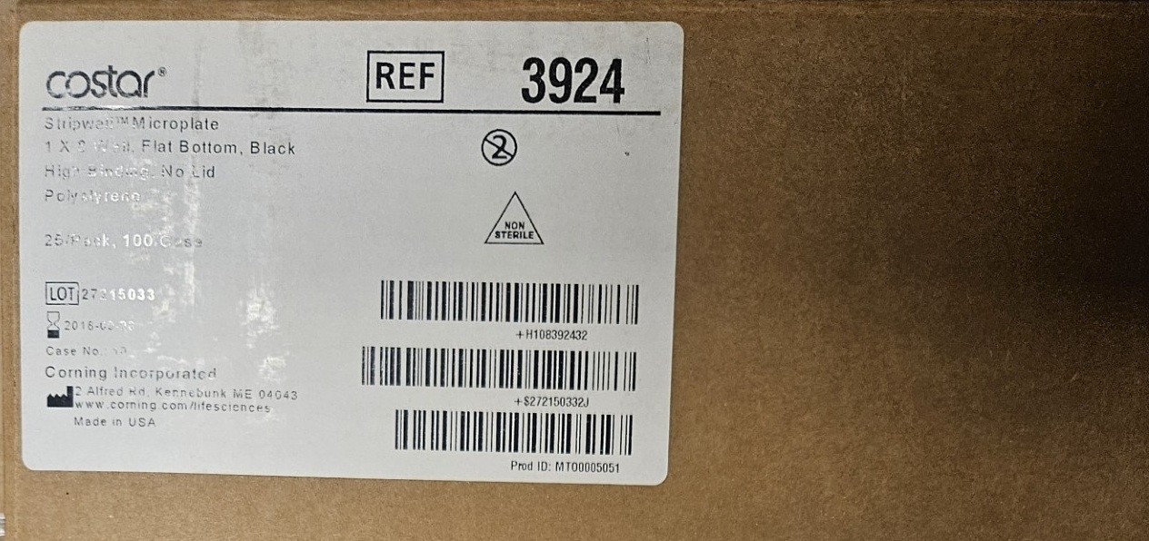 (100/cs) CORNING Costar 96-Well Black PS High Bind Assay Microplate No Lid 3924