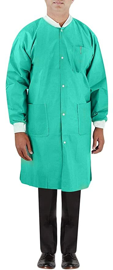 Disposable Knitted Collar Lab Coat, Size XS, S, M, L, XL, 10 pcs/Box