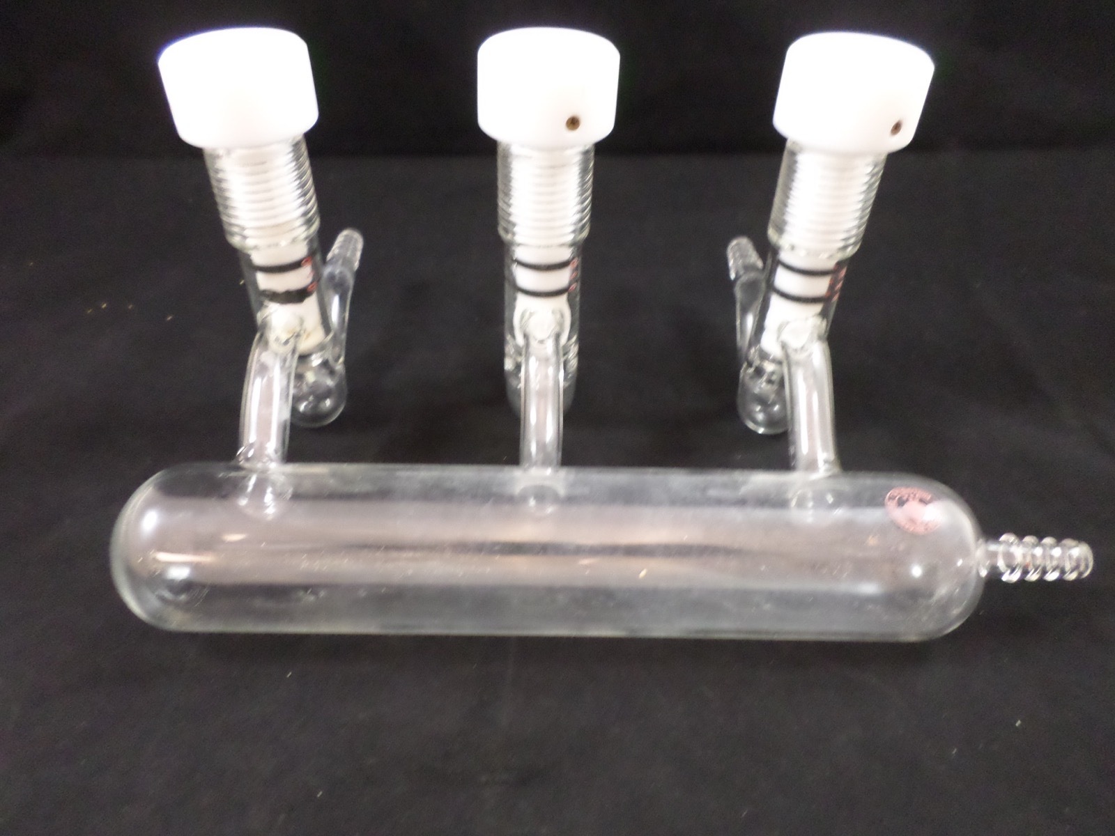 ACE Glass 235mm 3-Port Left Single Bank Inert Gas Vacuum Manifold PTFE Plugs