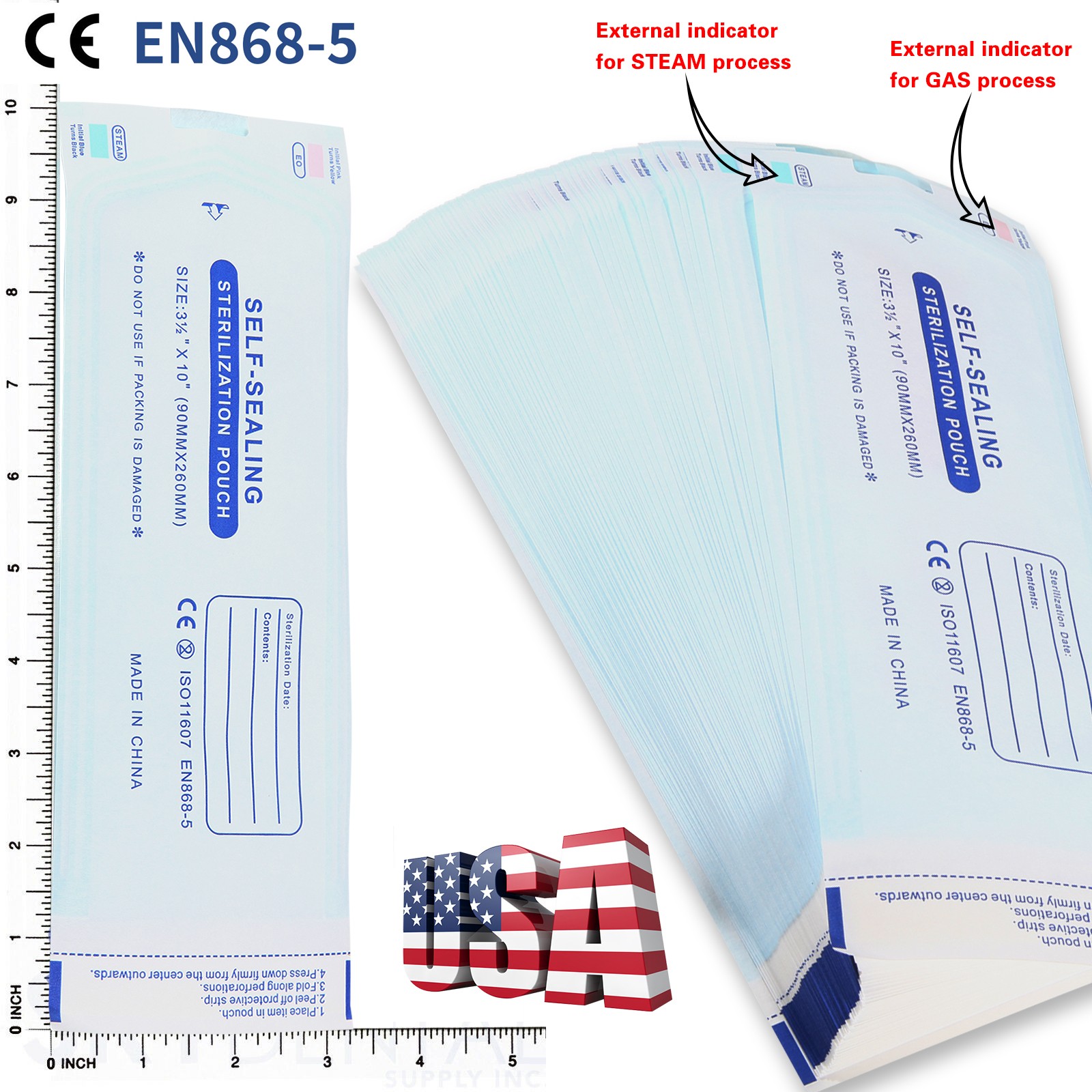 3.5″ x 10″ Self-Sealing Sterilization Pouches 200 Pouches Box