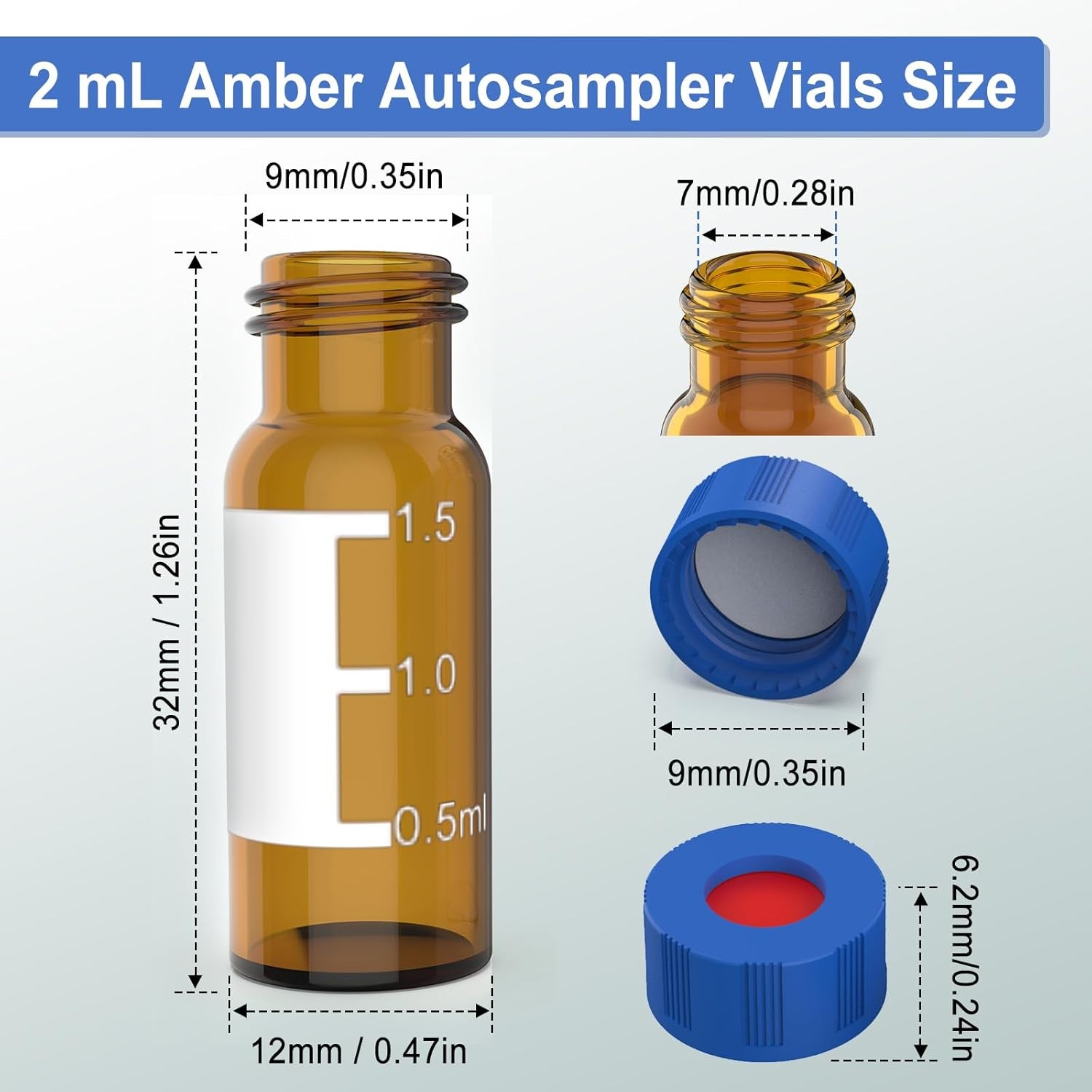 1000PCS 2mL Glass Vials Amber Autosampler vials w Screw Caps 9-425 HPLC GC PTFE