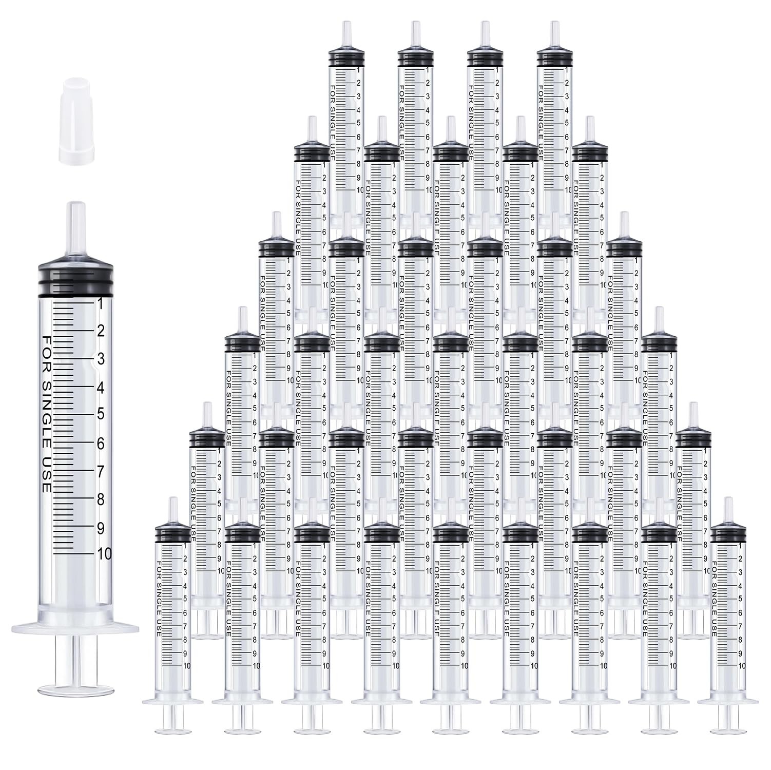 10ml Syringes Bulk 200 Pack Plastic Large Syringe with Tip Cap, White
