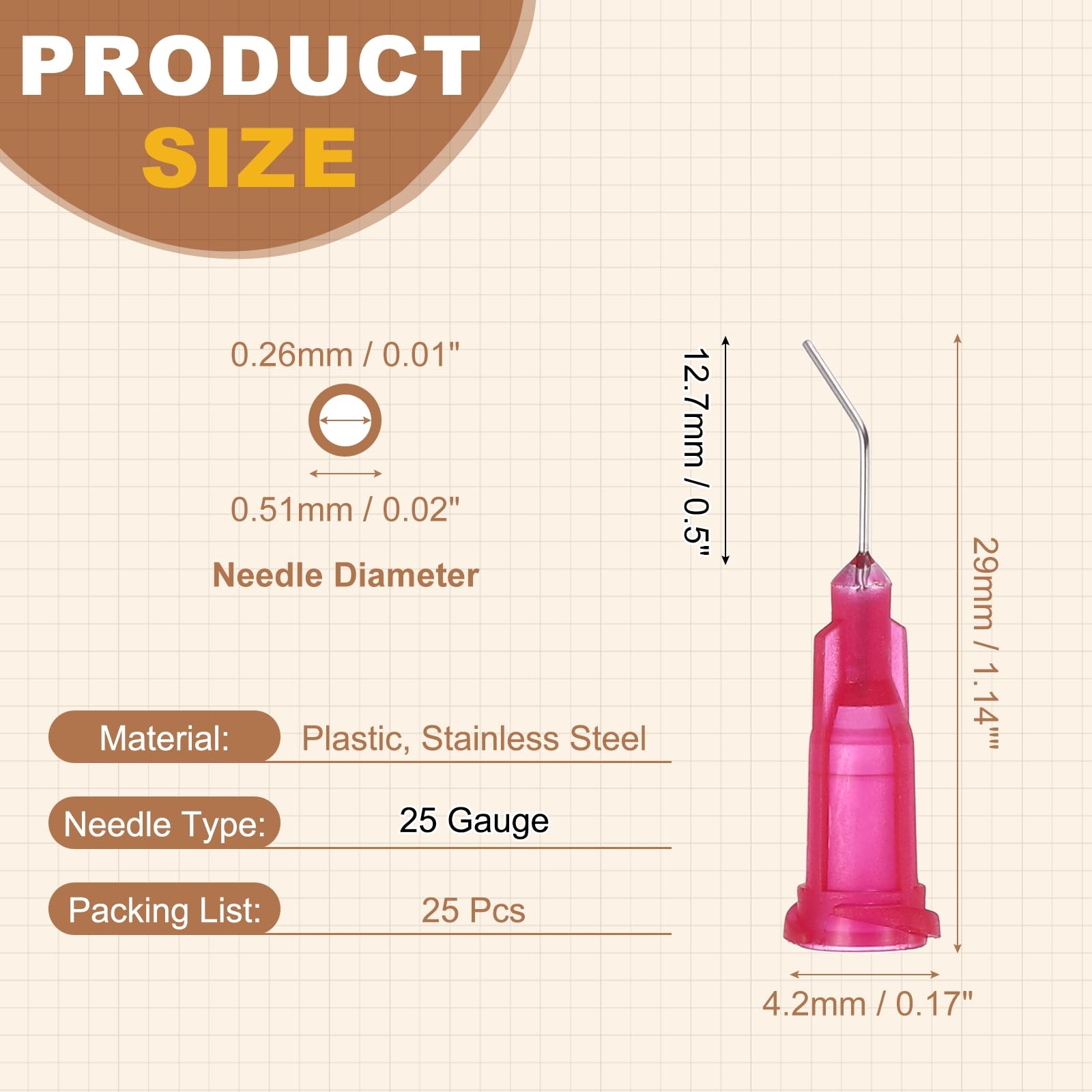 PATIKIL 25Ga Angled Dispensing Needles, 25Pcs 0.5Inch 45° Curved Industrial B…
