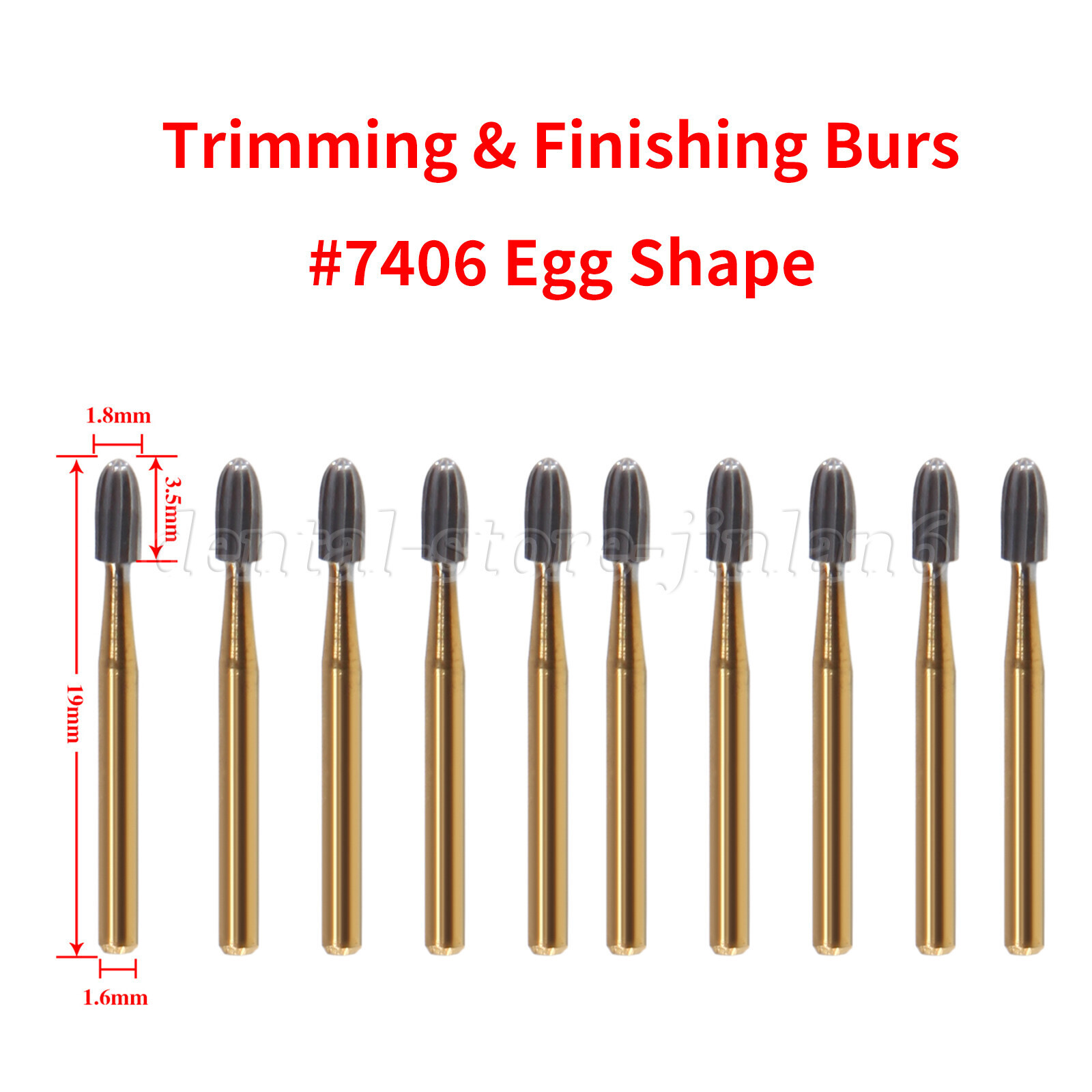 10Pcs Dental Trimming+Finishing Carbide Burs Egg Shape Football Gold FG7406