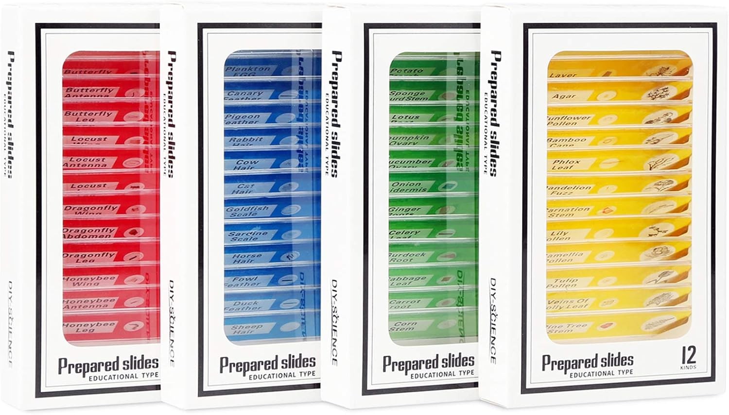 48 Prepared Microscope Slides Set of Animals Insects Plants Flowers,…
