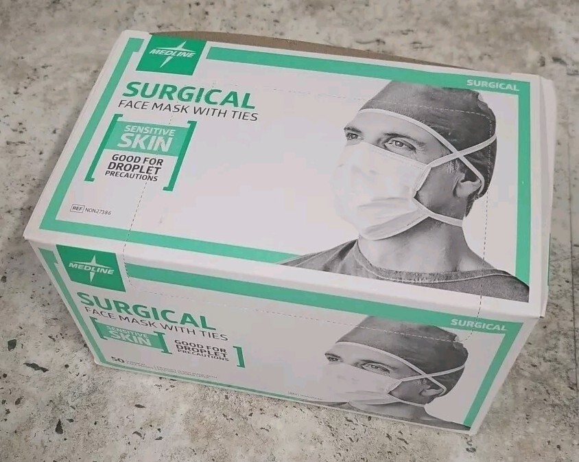 Box of (50) NON27386 Medline Sensitive Skin Surgical Face Mask (Exp 01/07/26)