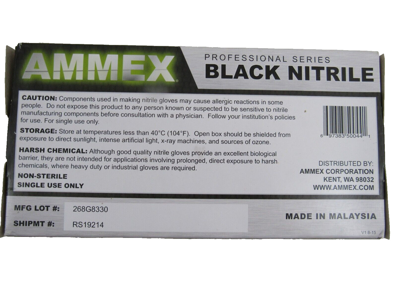 Ammex Professional Black Nitrile Exam Gloves 100 Pack Size XL Powder Free