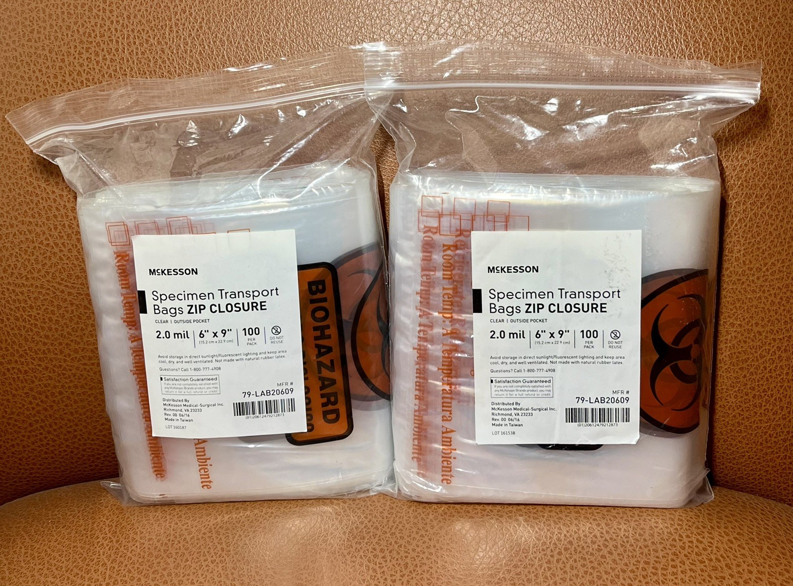 McKesson Clear Biohazard Specimen Transport Lab Ziplock Bags 6″x9″ 200 bags 2MIL