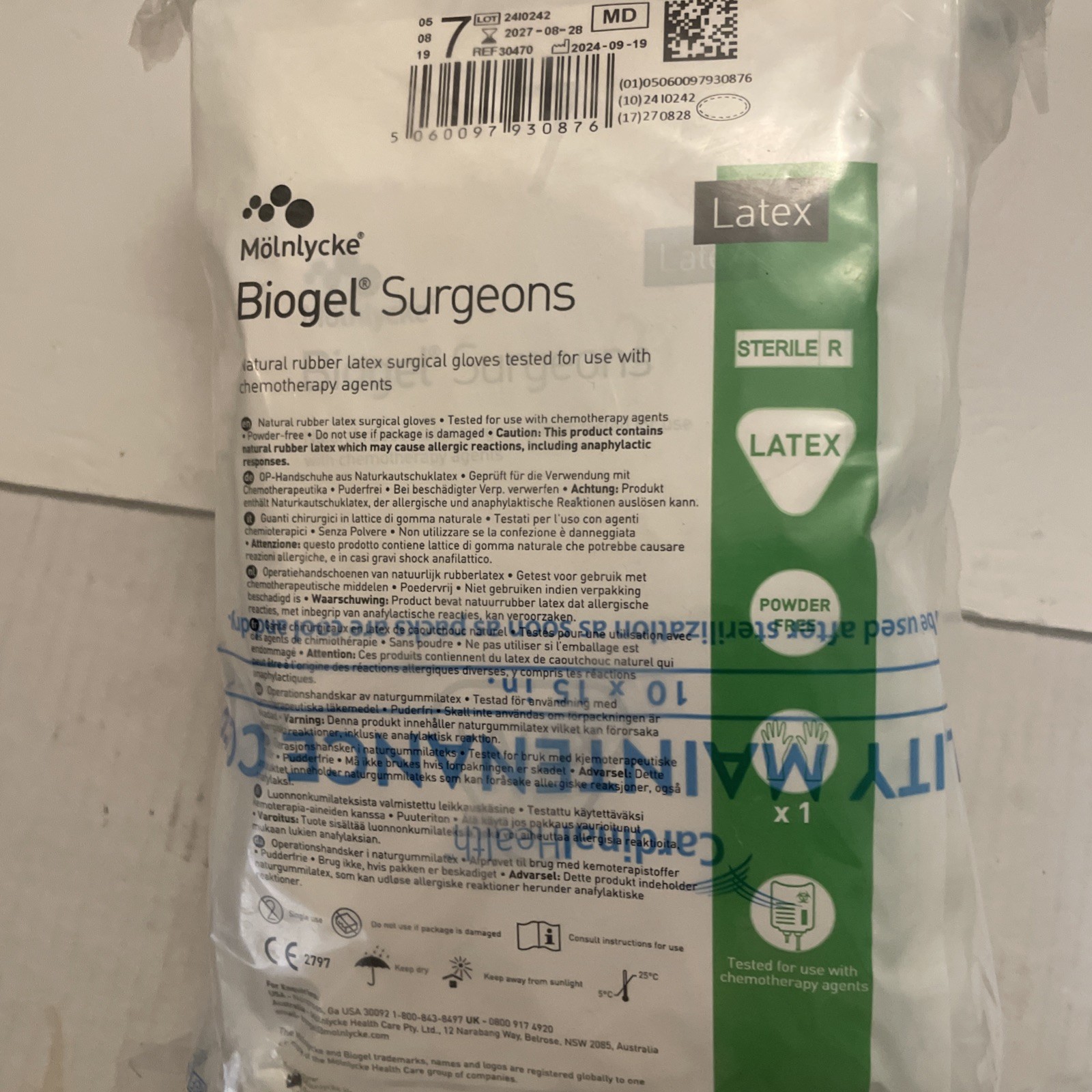 Molnlycke Biogel Surgeons Size 7 Straw Color 50 Count