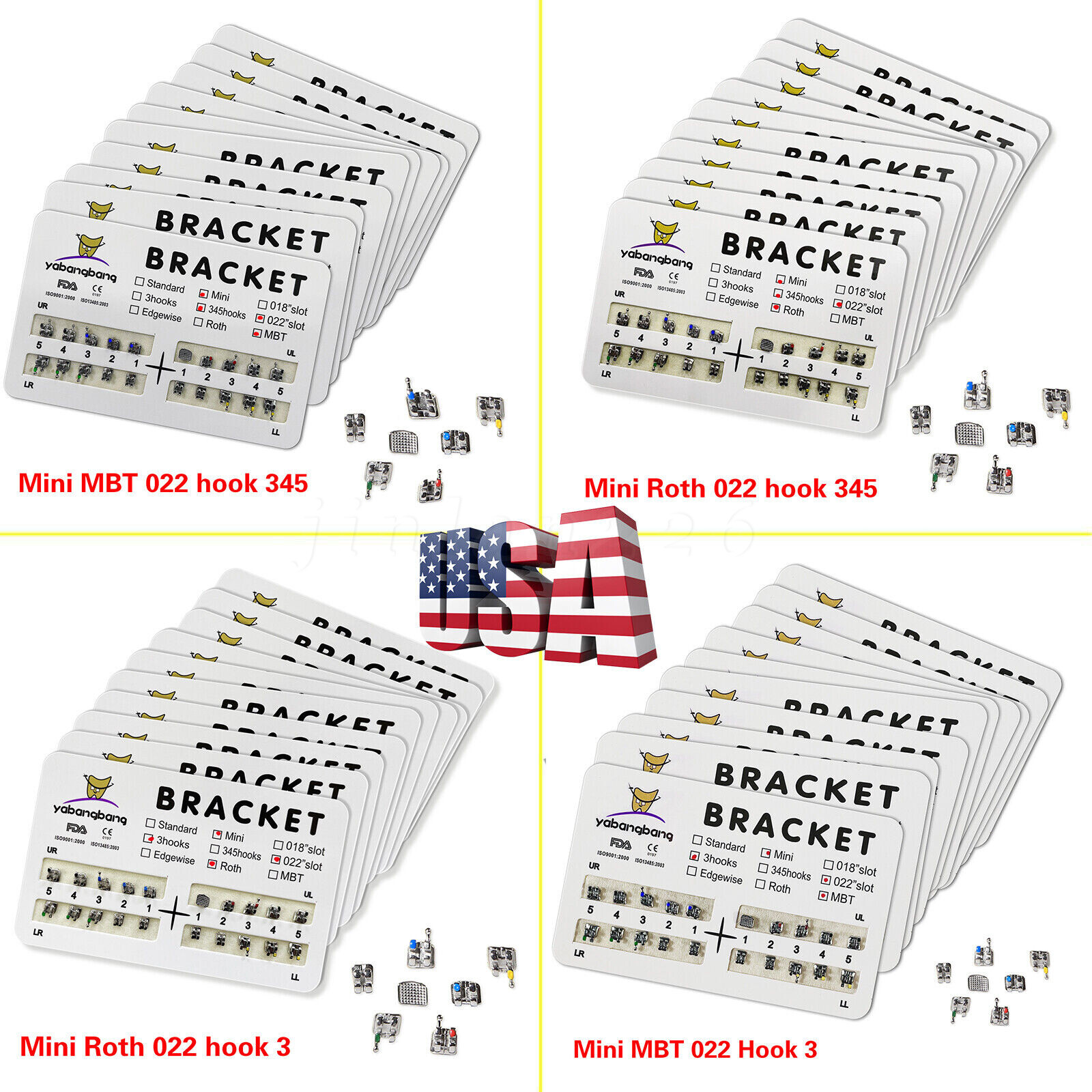 10pack Dental Orthos Bracket Braces Roth/MBT 022 Slot 3/3-4-5Hook/1pack Archwire