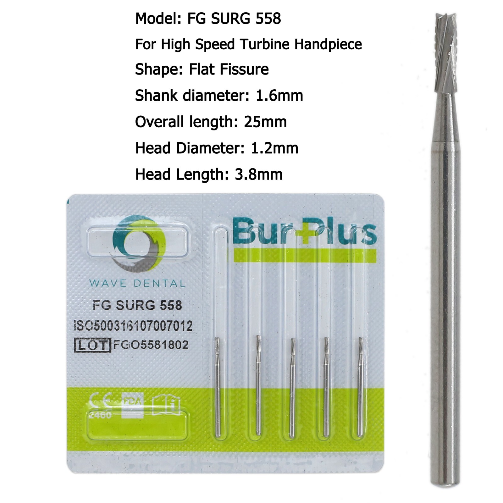 Wave Dental Surgical Length Burs 557 557L 558 Long High Speed Carbide FG SURG
