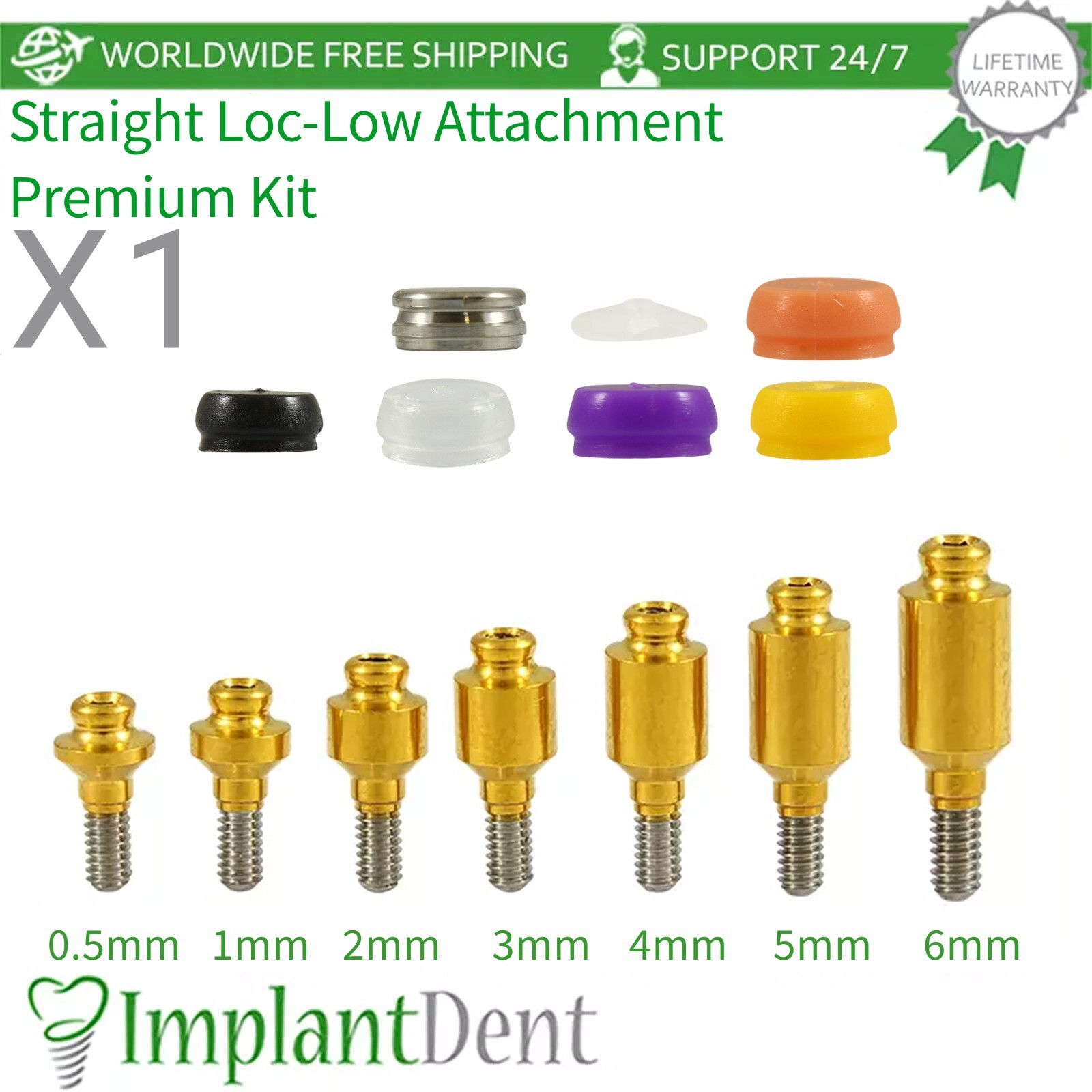 1x Dental Straight Loc-Low Attachment Premium Kit Int Hex 2.42mm Dentistry Lab