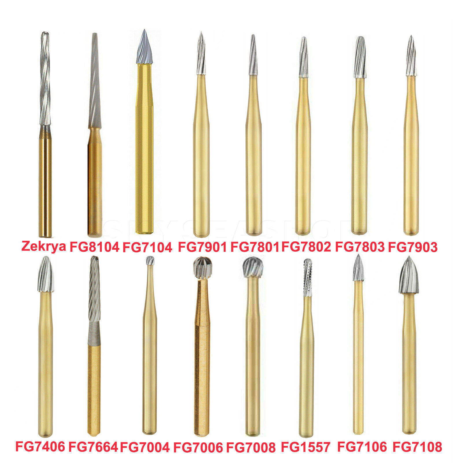 10 Pcs Dental Trimming&Finishing Gold Burs Carbide Burs 7901/7903/7406/7404/1958