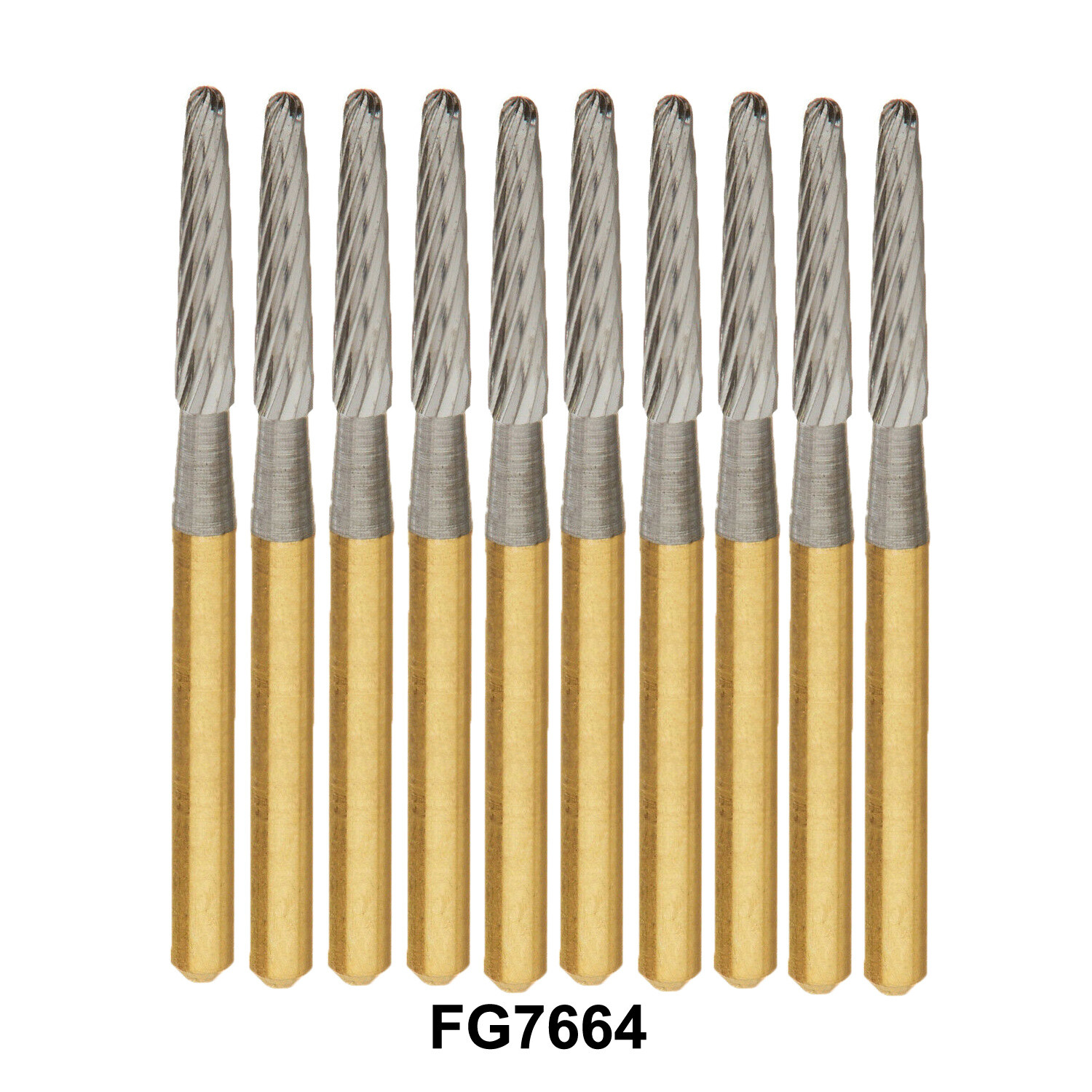 10 Pcs Dental Tungsten Carbide Burs Trimming & Finishing Round End Taper FG7664