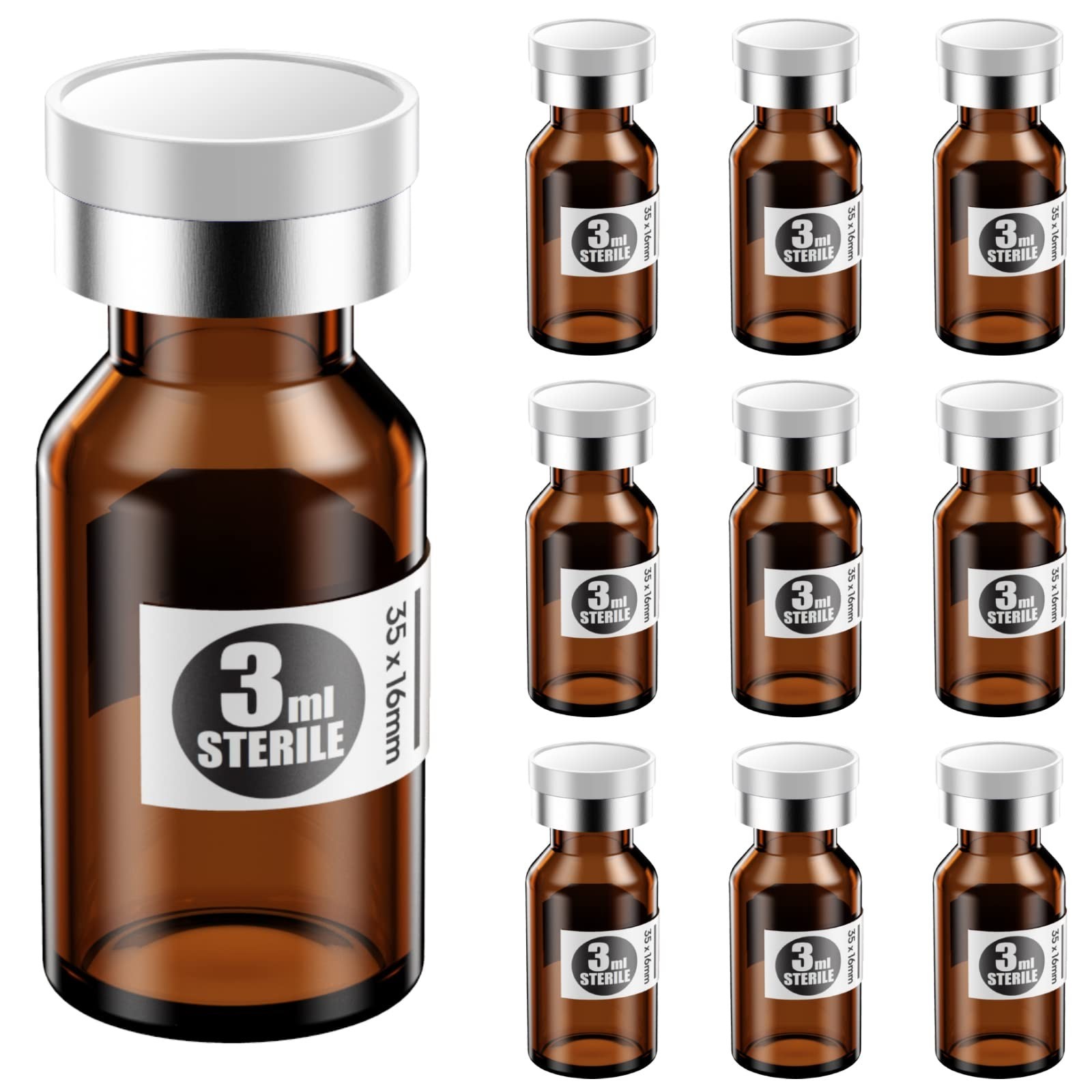 Sterile 3ml Amber Vials with Self-Healing Injection Port & Aluminum Cap – Pack o