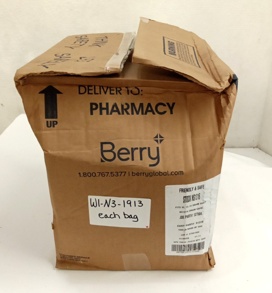 Berry Stock NS1316 Friendly & Safe Caps Not Child-Resistant 13 Dram White 200pk