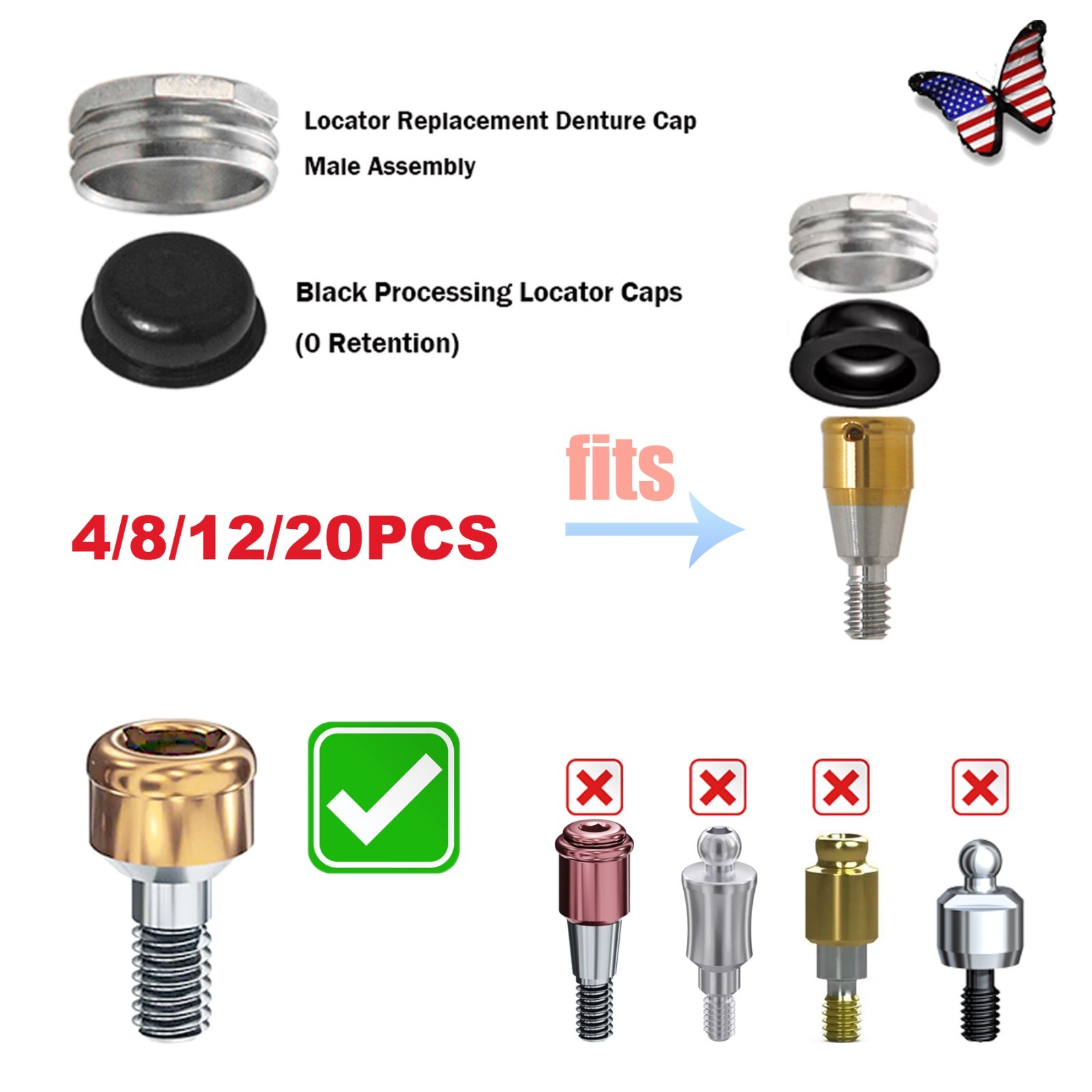 Replacement Metal Housing & Lab Processing Cap Inserts Assembly Fit Zest Locator
