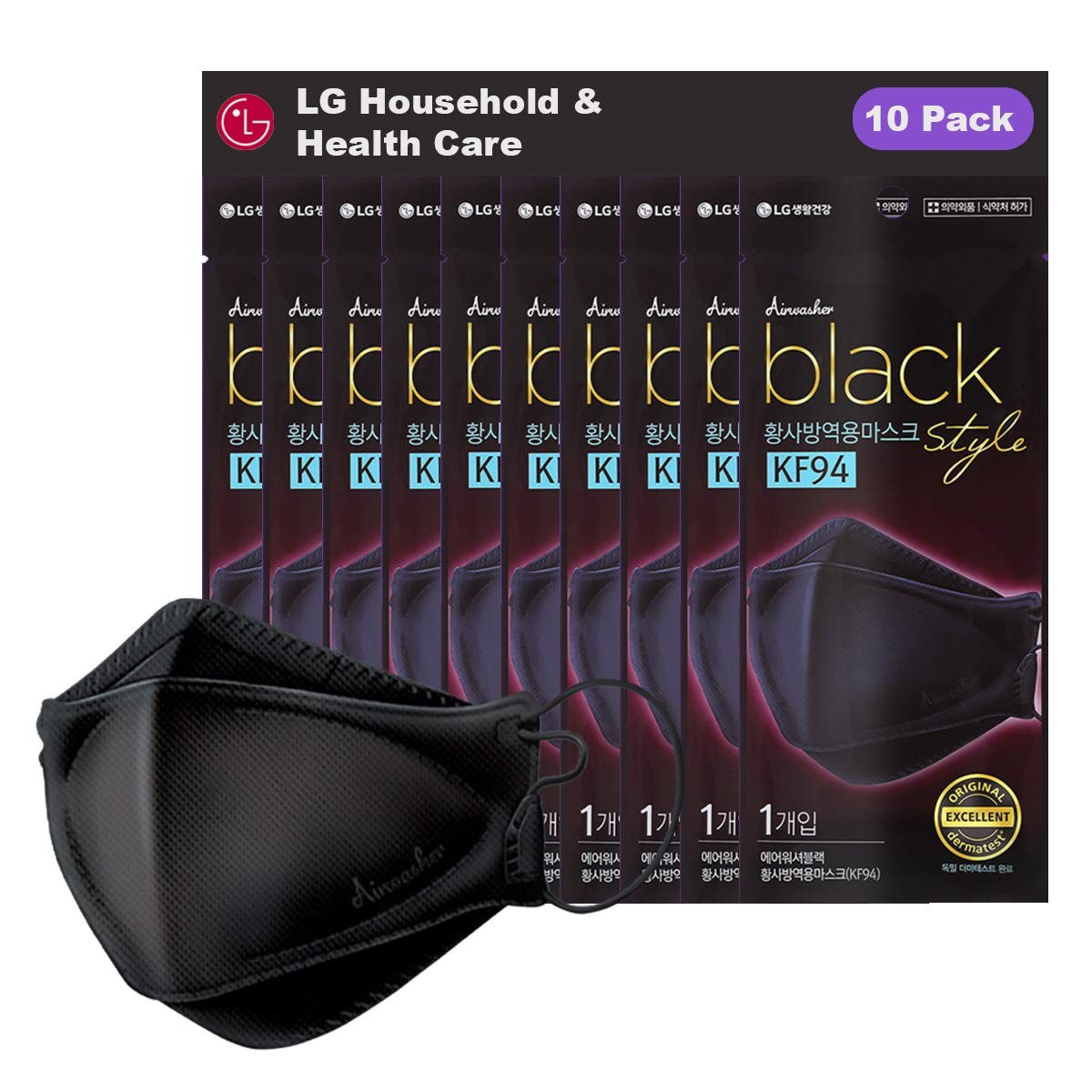 [LG ] KF94 Disposable , 10 Pack – Made in Korea, Black Breathable Reusable , …