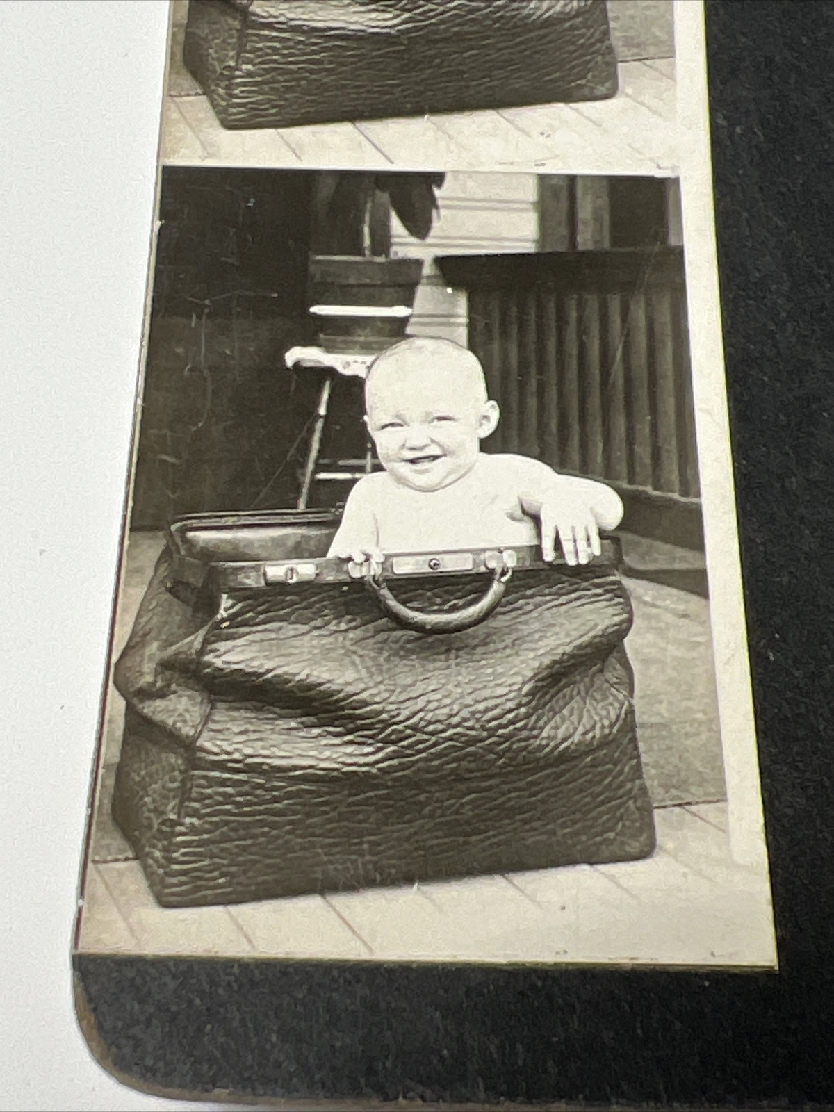 1906 Keystone BABY in BAG DIAGNOSTIC 3-D Eye TEST Stereoscope Card Stereoscopic