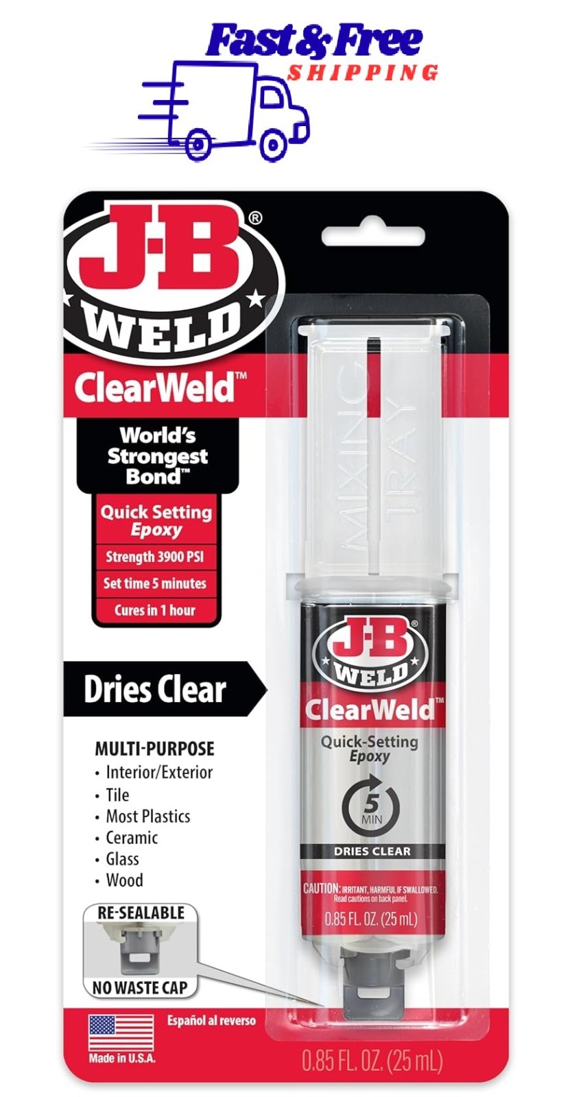 J-B Weld 50112 ClearWeld 5 Minute Set Epoxy Syringe – Clear – 25 ml, 25ml