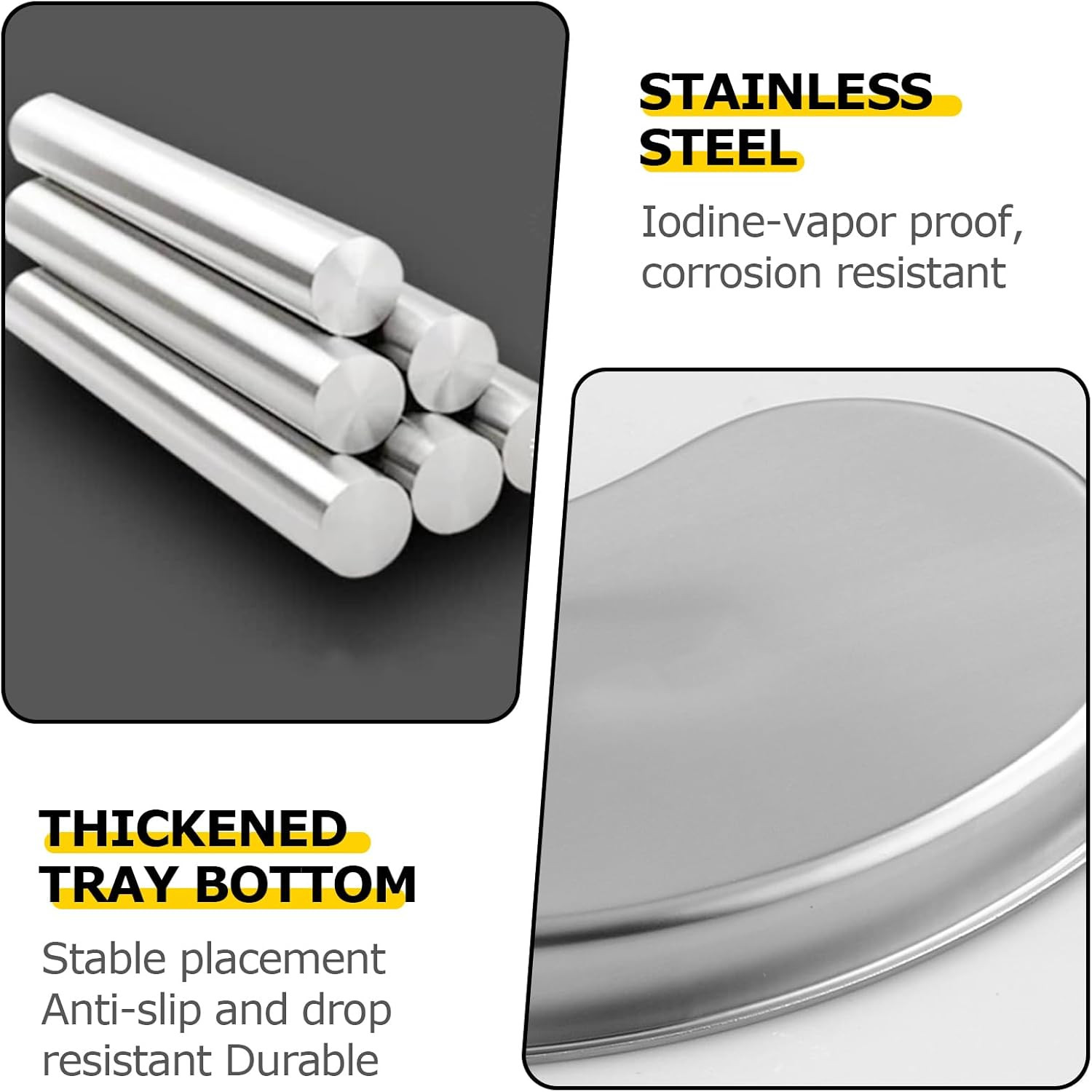 2 Pack Stainless Steel Tray – Medium Metal Tray, Curved Sheet for Dental, Office