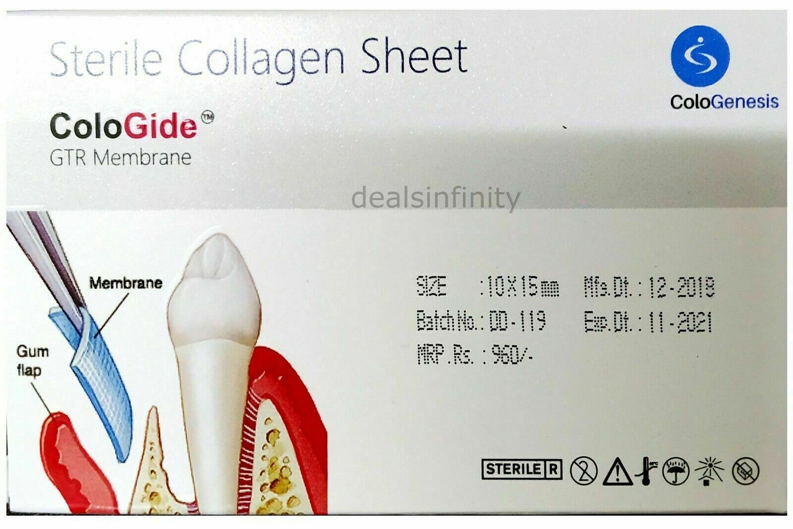 3 Pack of New Colo Gide Sterile Collagen Sheet GTR Membrane 10x15mm (Fast Ship)