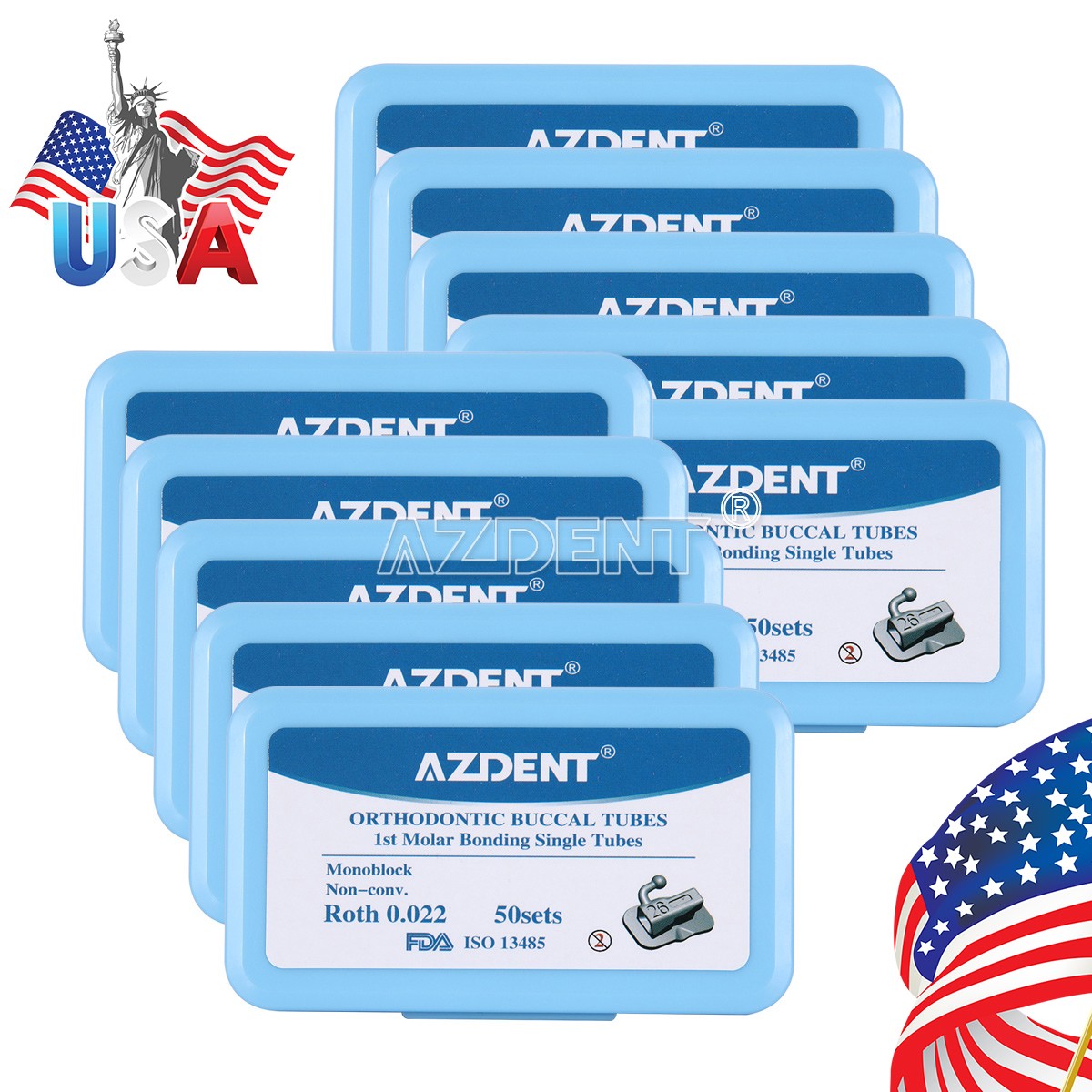 AZDENT 10X Dental Orthodontic Bondable Non-Conv Roth.022 1st Molar Buccal Tube