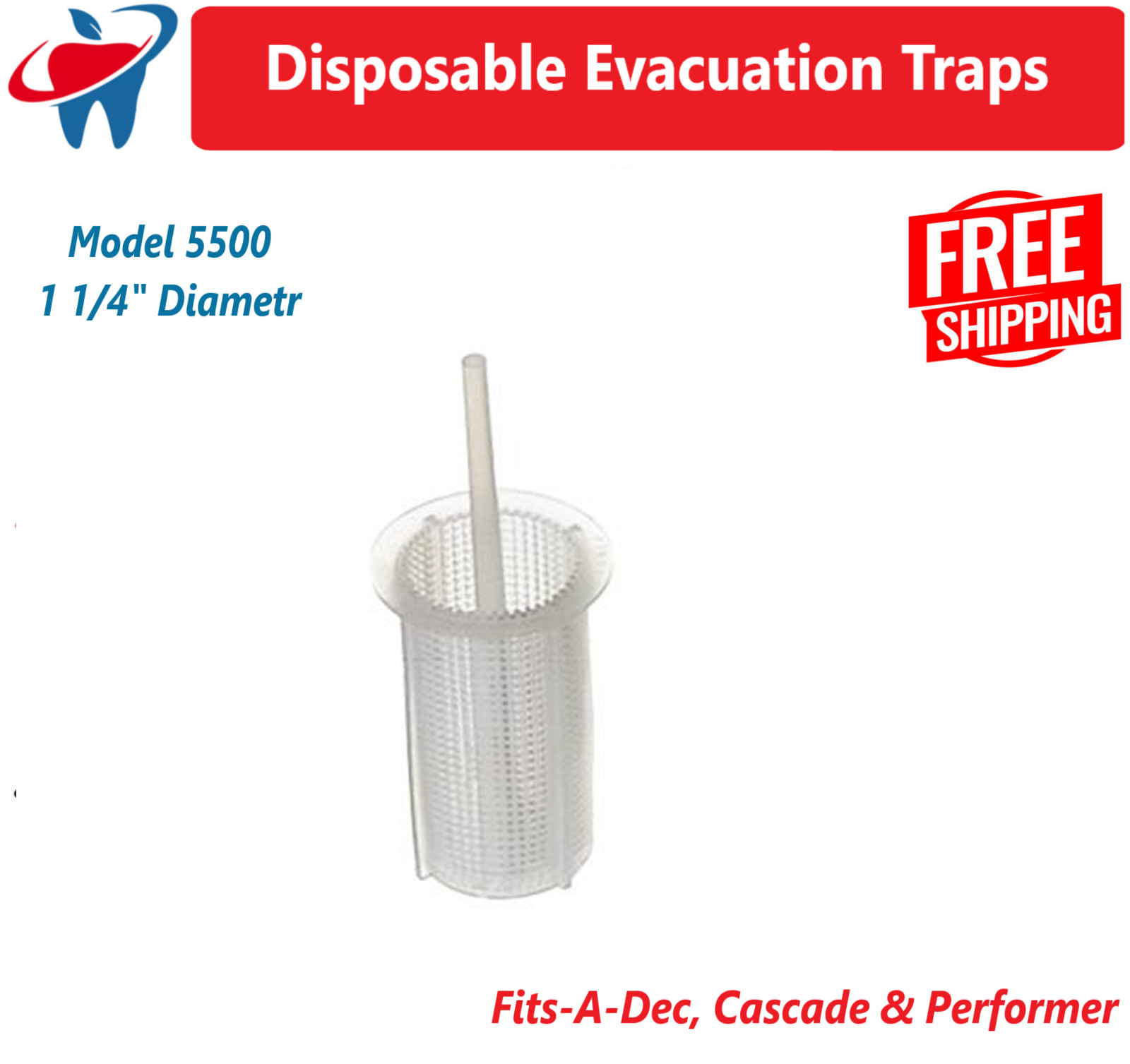Dental Evacuation Traps 5500 Dia. 1 1/4″, Fits A-Dec, Cascade & Performer Trap