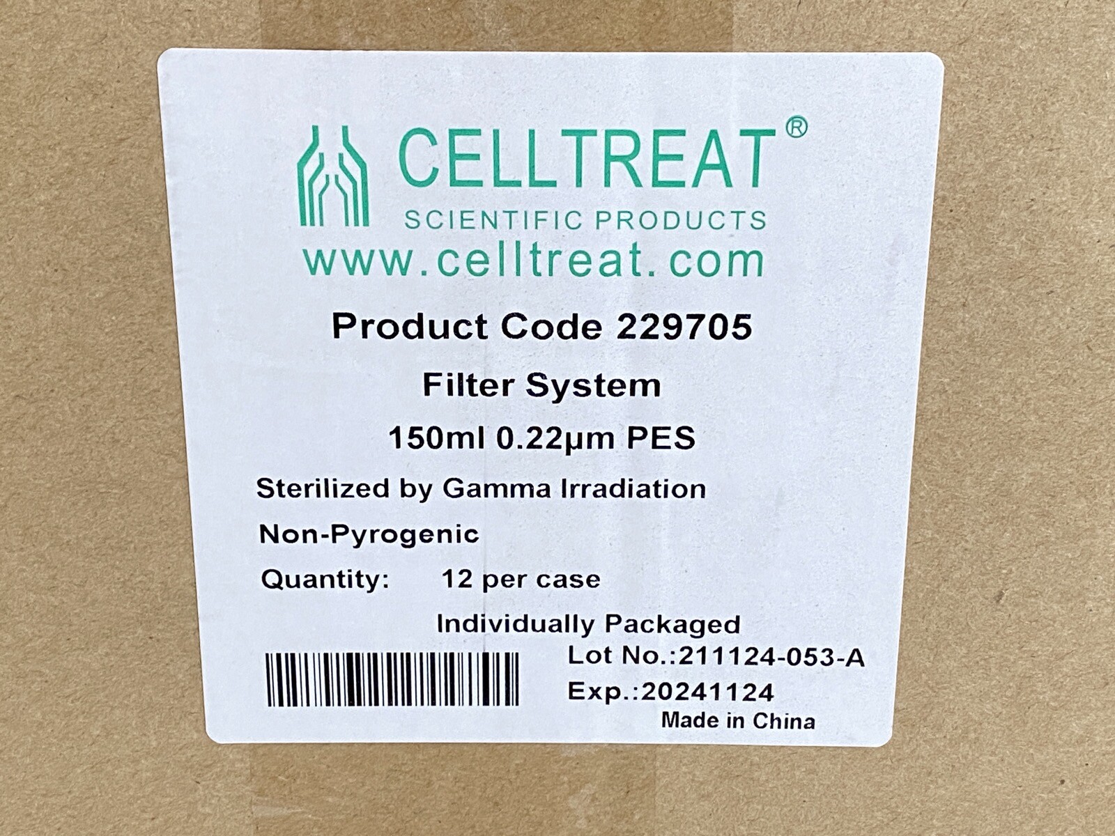 (12/Cs) CELLTREAT 150mL PS Filter System 0.22um PES 50mm D Sterile 229705
