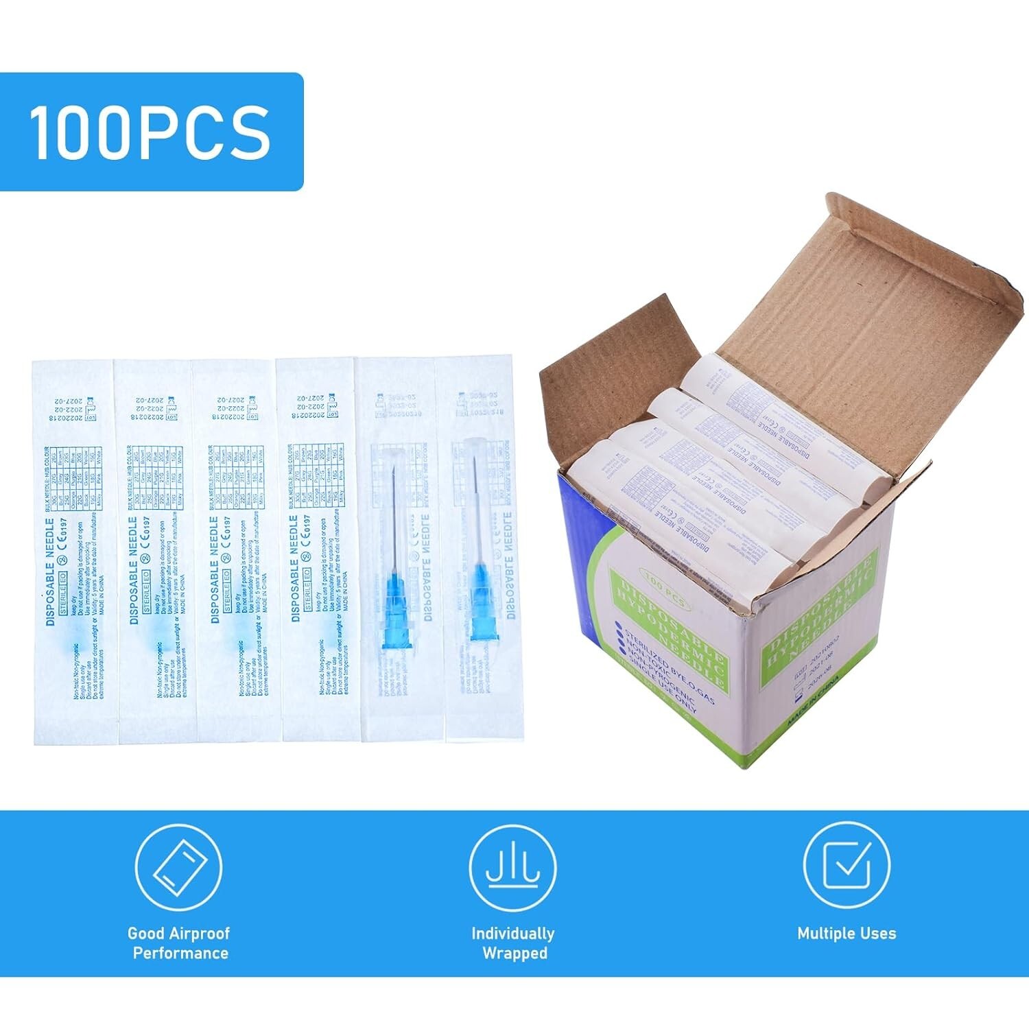 100 Pack 23G 1 Inch Lab Needls, Disposable Luer Lock 23G-1”, 100