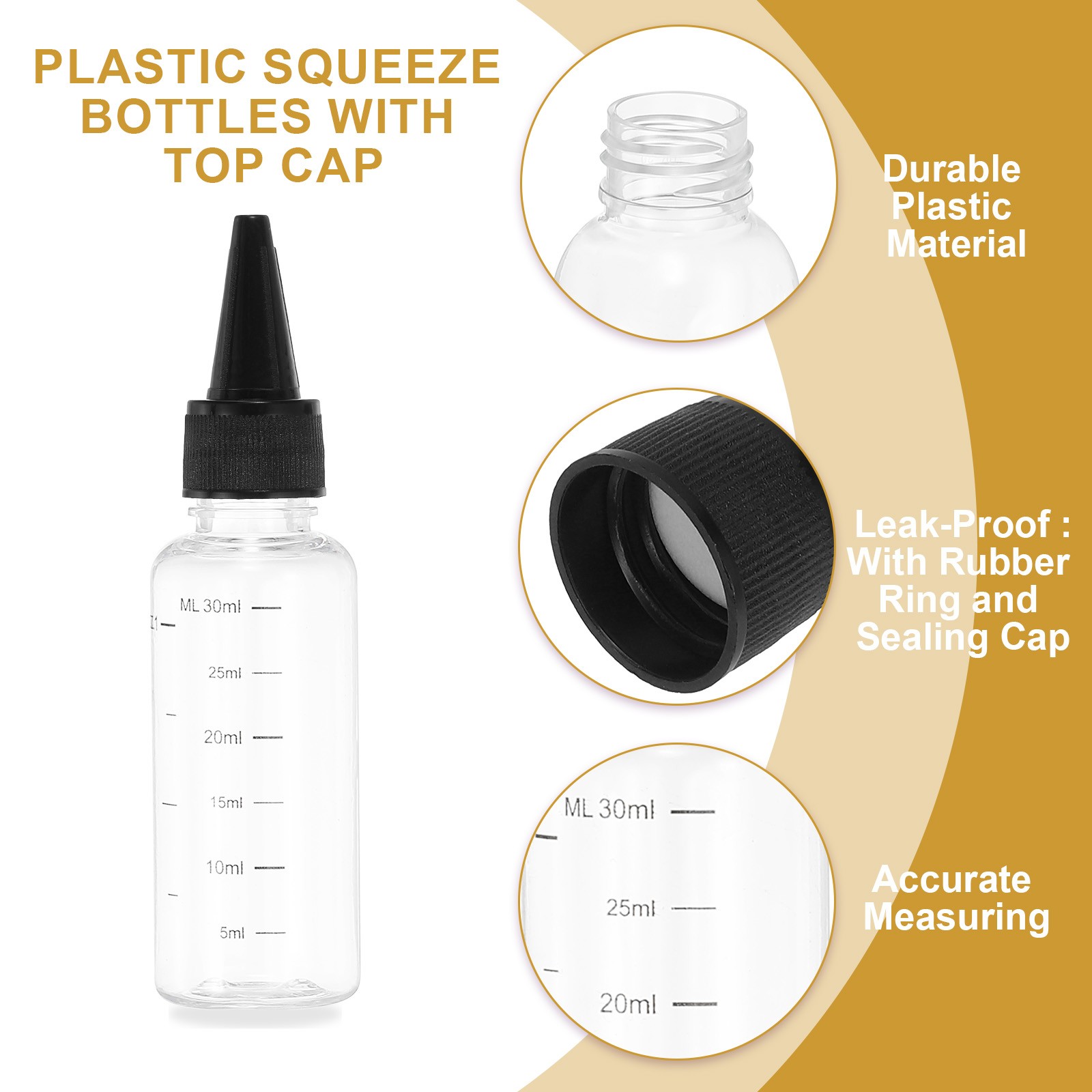 30ml/1OZ Squeeze Bottle with Top Cap, 4 Pcs Dispensing Bottle, Transparent