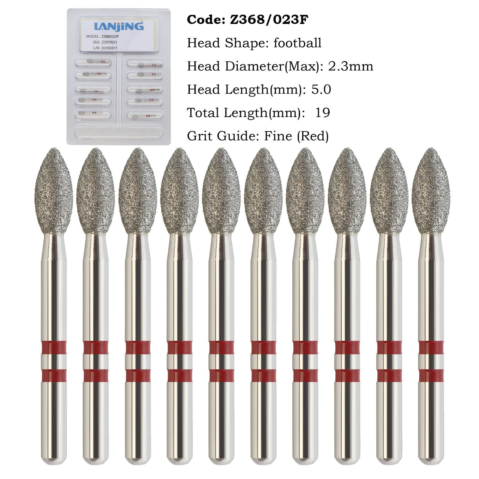 Zirconia Cutting Diamond Burs Football Bur 368 Fine Medium Grit FG Friction Grip