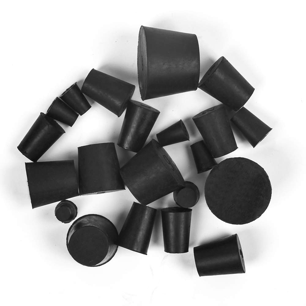 21 Pack Solid Rubber Stopper, Black Lab Plug, 000# – 8# Sizes Assortment, 11 Ass