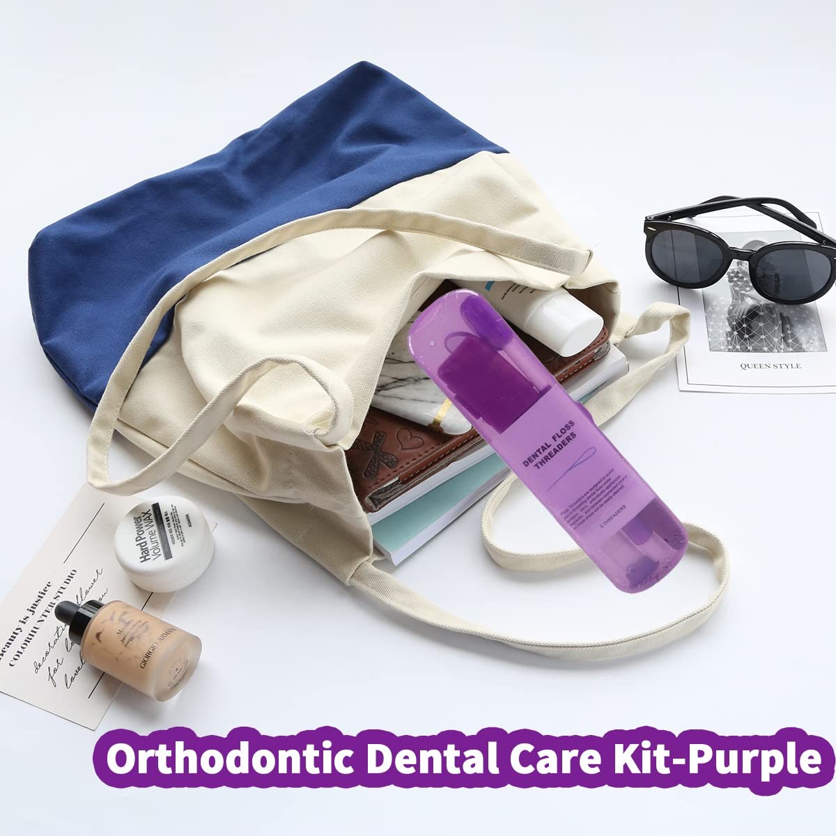 Braces Cleaning Kit for Teeth, Portable Orthodontic Toothbrush Purple B