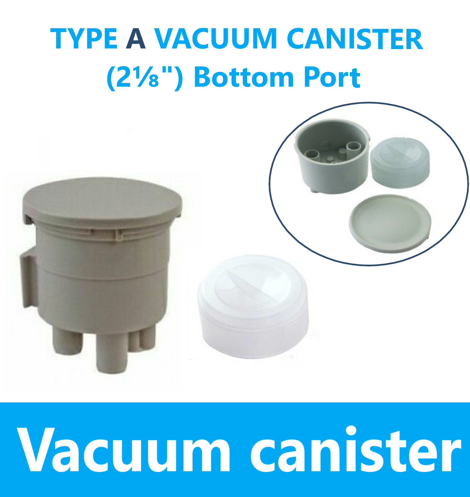 Dental TYPE A VACUUM CANISTER (2⅛») Bottom Port, Beige, Adec Style, DCi 5873