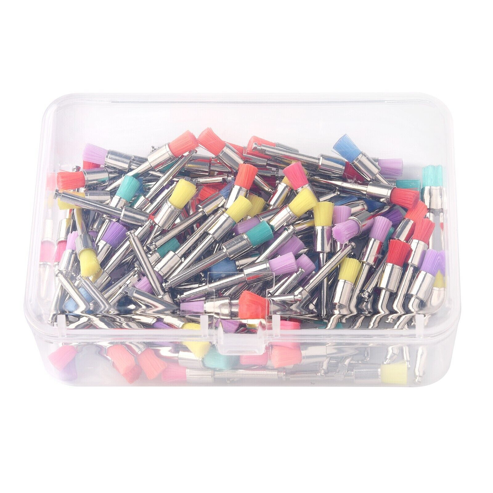 100Pcs Dental Flat & Tapered Prophy Polishing Brush Nylon Latch White/Colorful