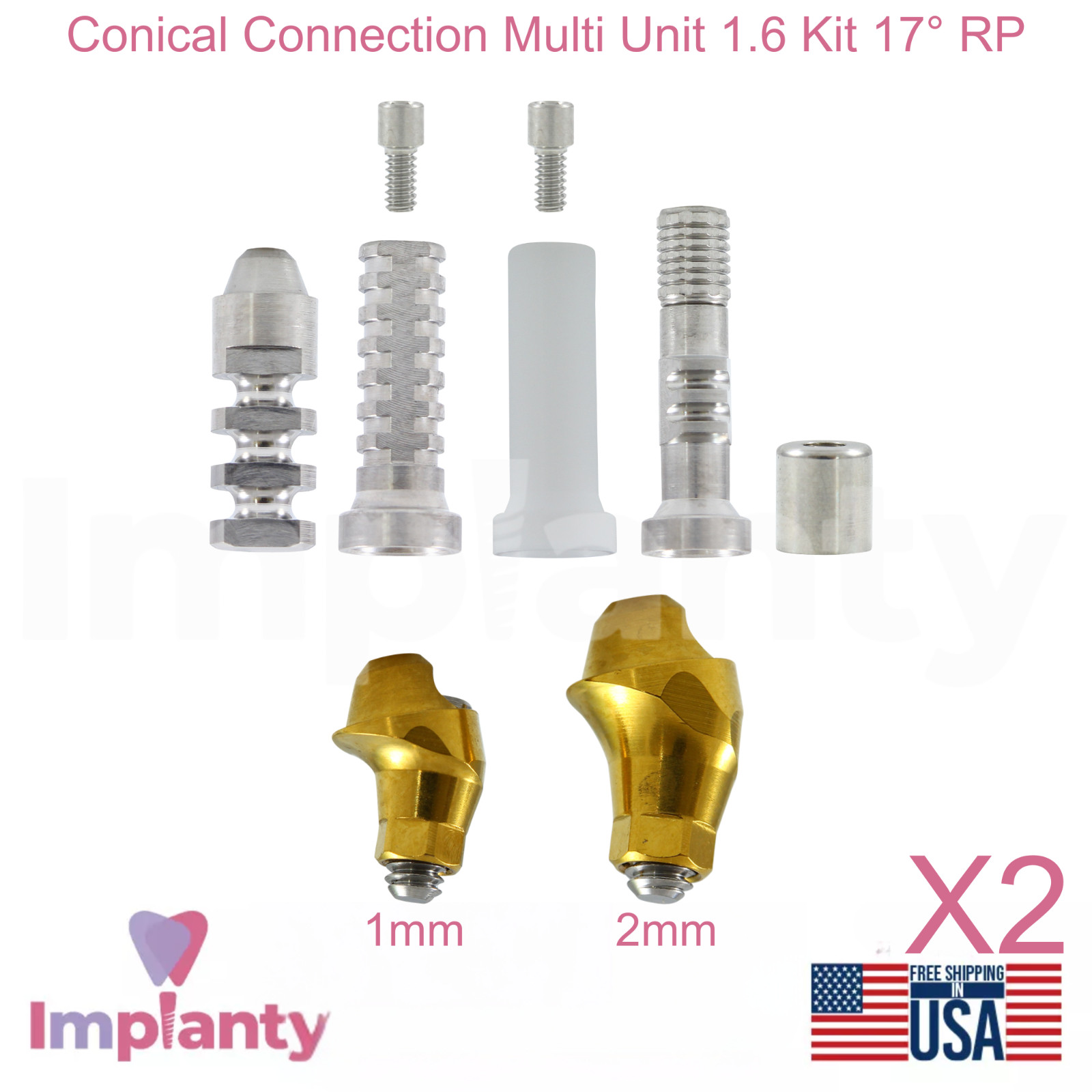 2x Angled Multi Unit 1.6 Dental Kit 17° Active Hex Conical Connection RP