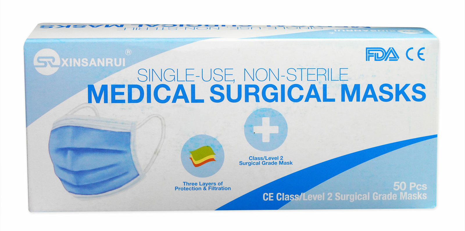 200 Pack CE Approved Class/Level 2 Surgical Disposable Face Mask/3-Ply 98% BFE